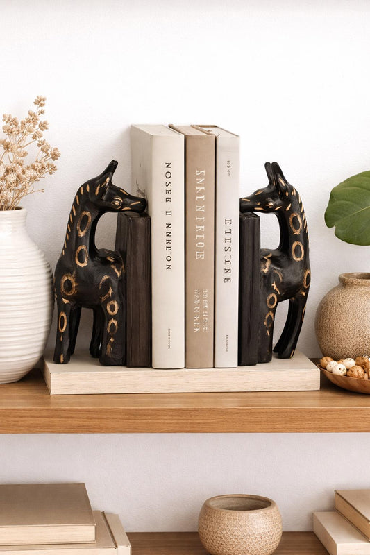 Handcrafted Zebra Bookends – Pair of Wooden Safari Book Holders – Africa Art