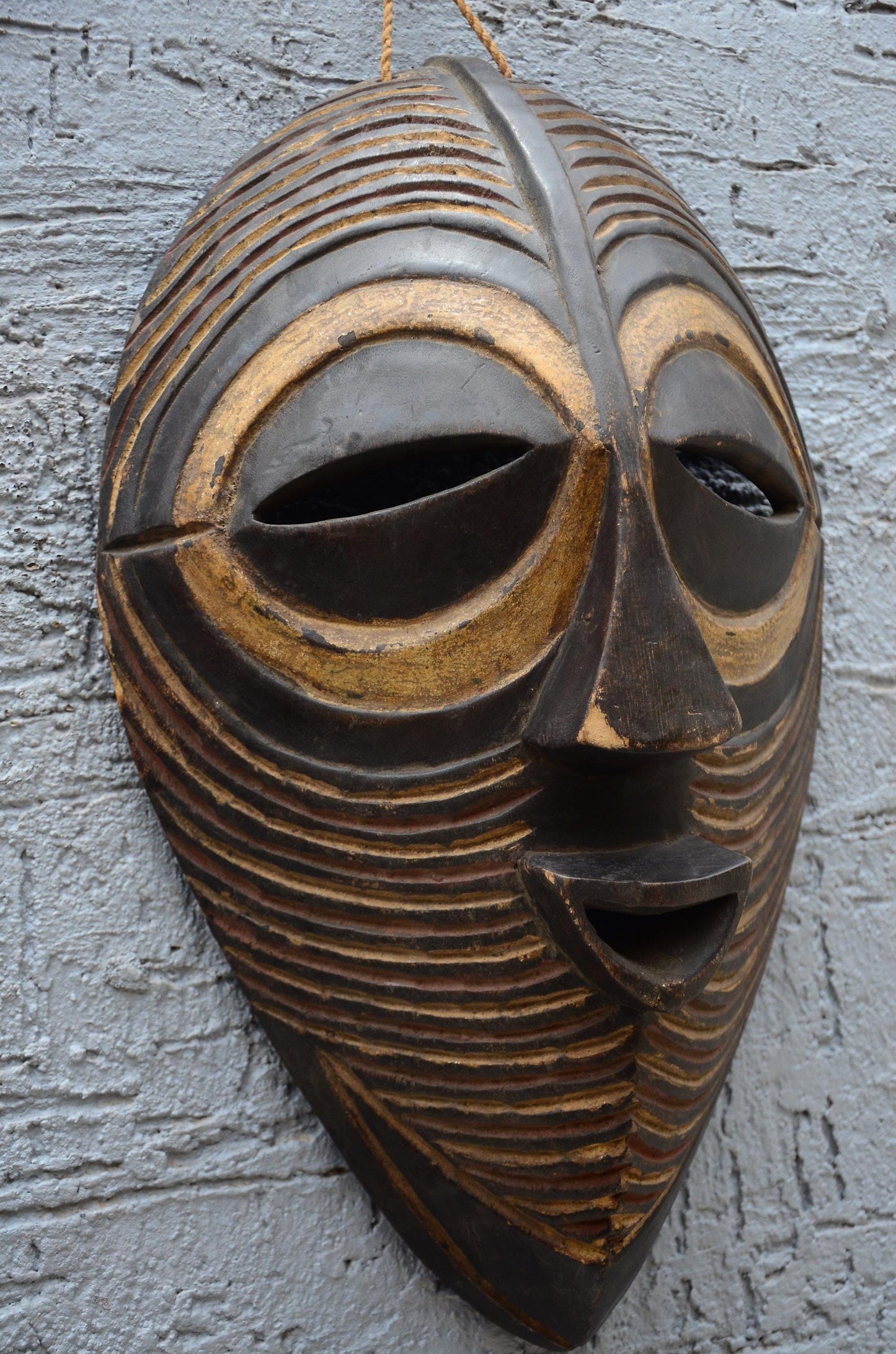 Hand Carved Kifwebe Mask – Songye Luba Wood Tribal Wall Art, Congo Decor