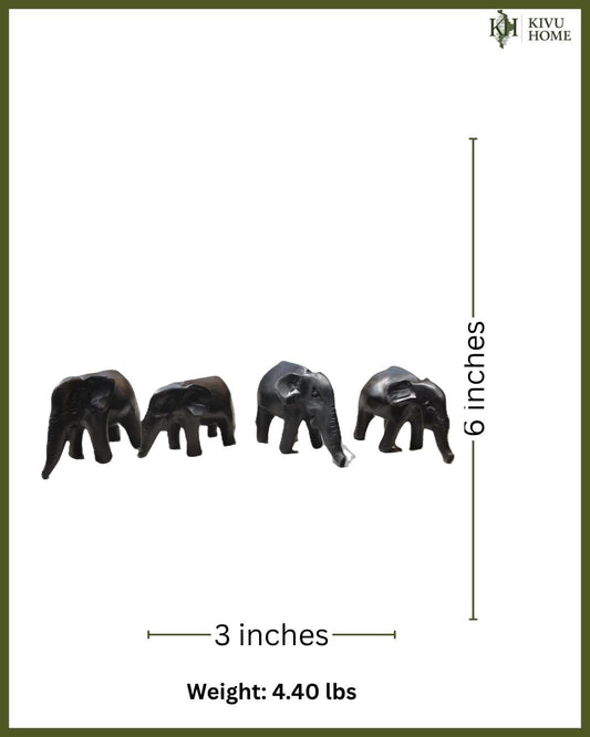 Set of 4 Hand Carved Wooden Elephant Figurines for Lucky Home Decor and Gifts