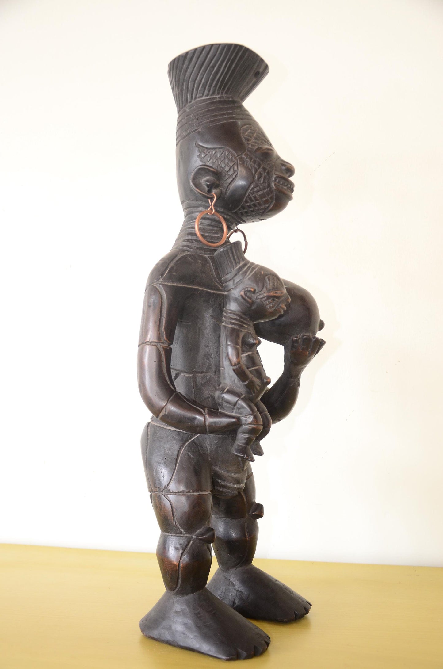 Large Lulua Maternity Statue – 27" Mother & Child Wood Carving – Congo Art
