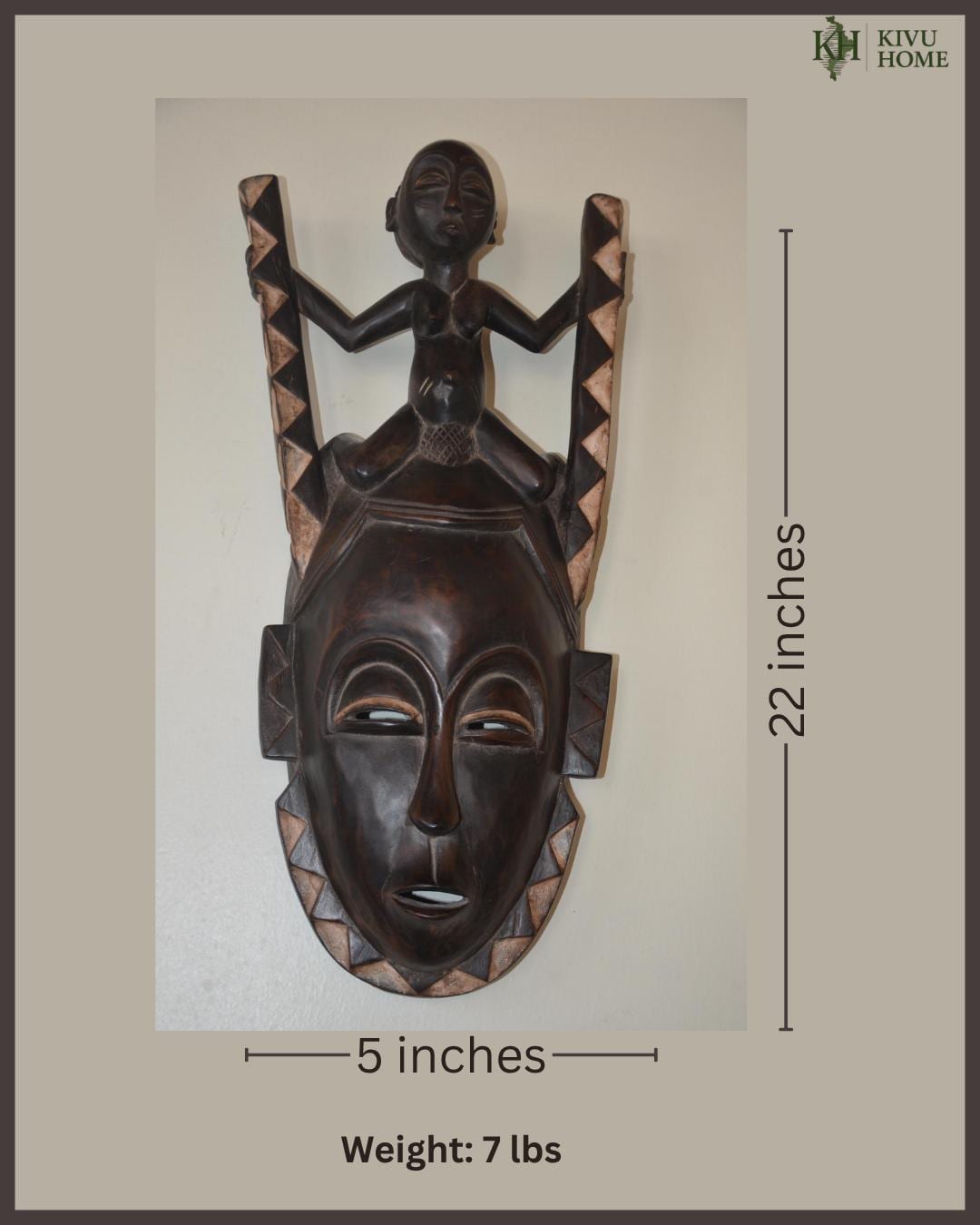 Guro Mblo Mask – 22" Ivory Coast Wood Wall Art – African Ancestor Figure Decor