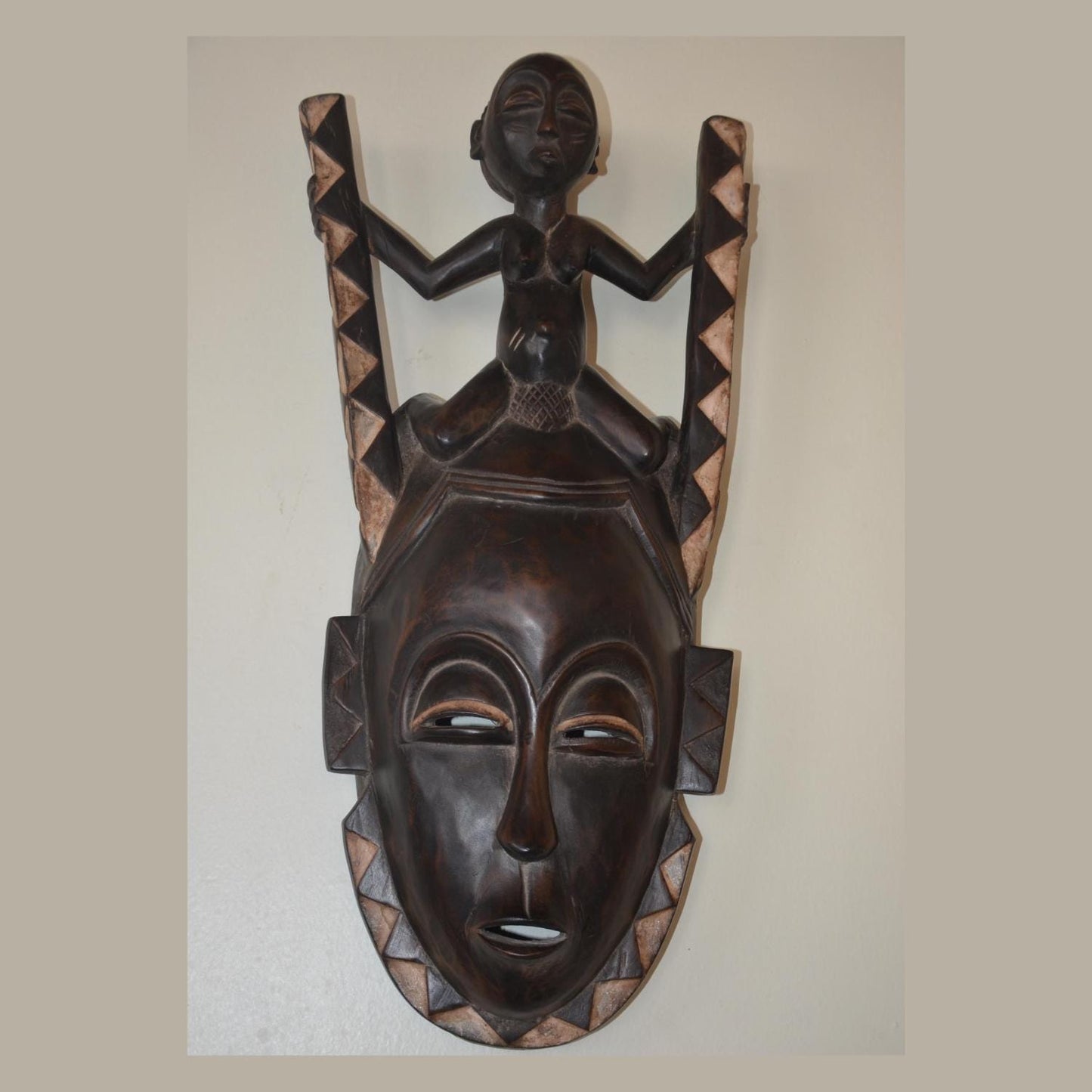 Guro Mblo Mask – 22" Ivory Coast Wood Wall Art – African Ancestor Figure Decor