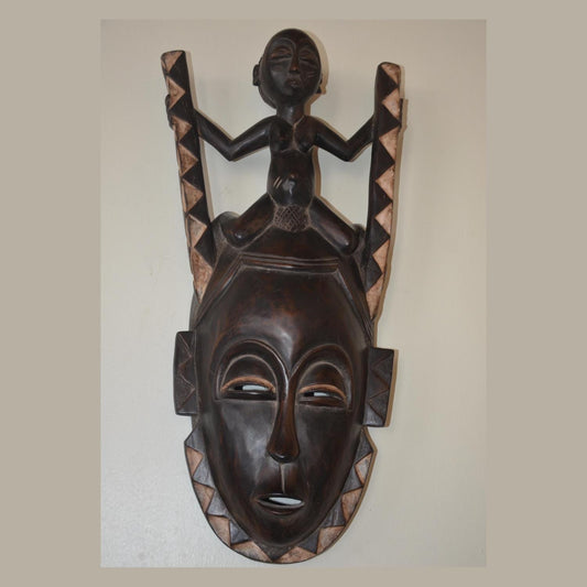 Guro Mblo Mask – 22" Ivory Coast Wood Wall Art – African Ancestor Figure Decor