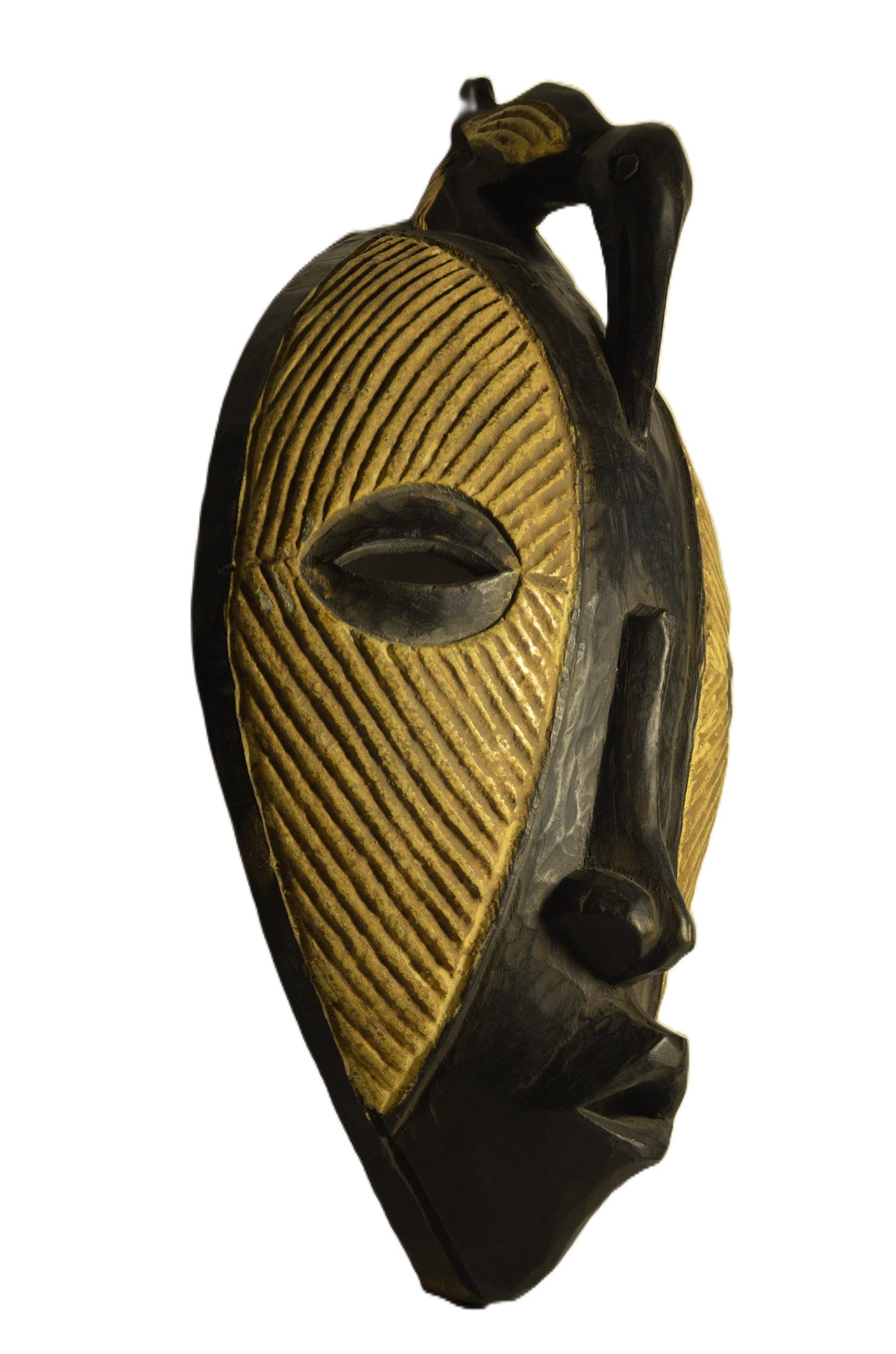 Round Luba Kifwebwe Mask – 12" Congo Tribal Wood Art – African Spirit Mask
