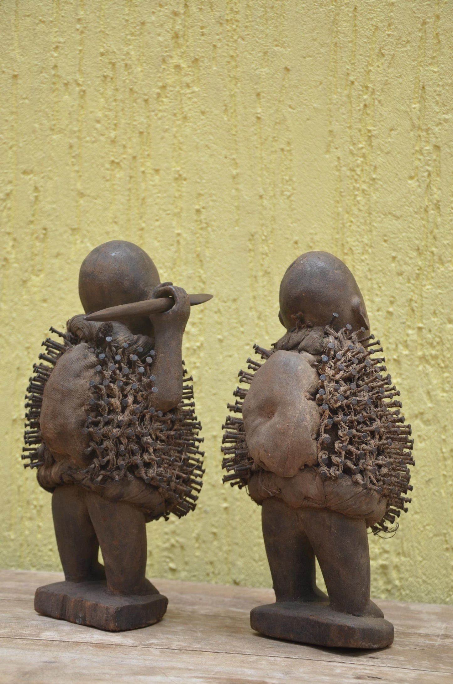Pair of Bakongo Protector Figures – Vintage Nkisi Nkondi Power Statues – Tribal African Art