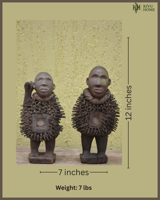 Pair of Bakongo Ritual Figures – Tribal Nkisi Nkondi Nail Fetish – Authentic African Power Art