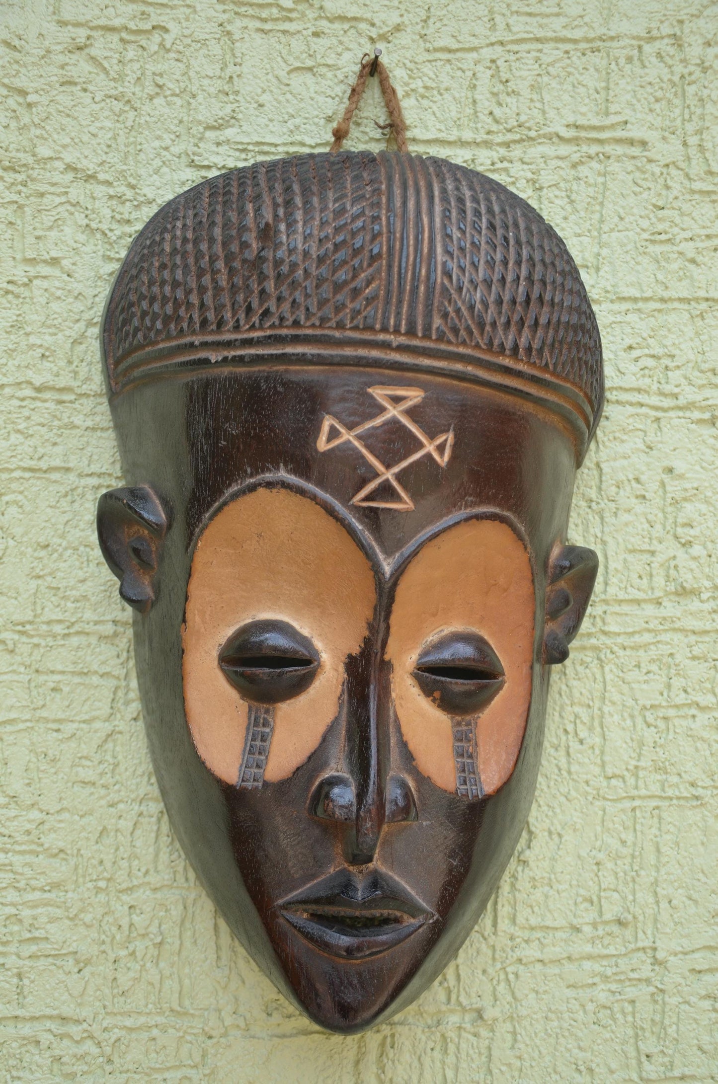 Handmade Chokwe Mwana Pwo Mask – 17" Congo Tribal Wall Art – African Wood Carved Mask