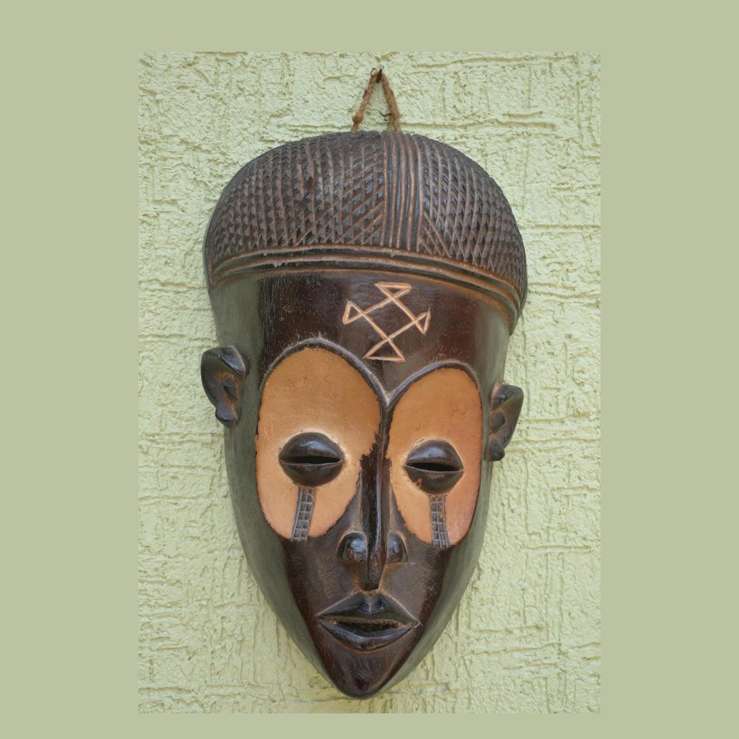 Handmade Chokwe Mwana Pwo Mask – 17" Congo Tribal Wall Art – African Wood Carved Mask