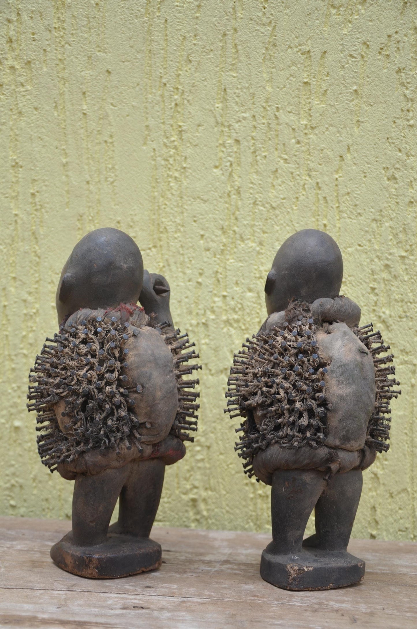 Pair of Kongo Fetish Figures – African Nkisi Nkondi Nail Statues – Hand-Carved Power Sculpture