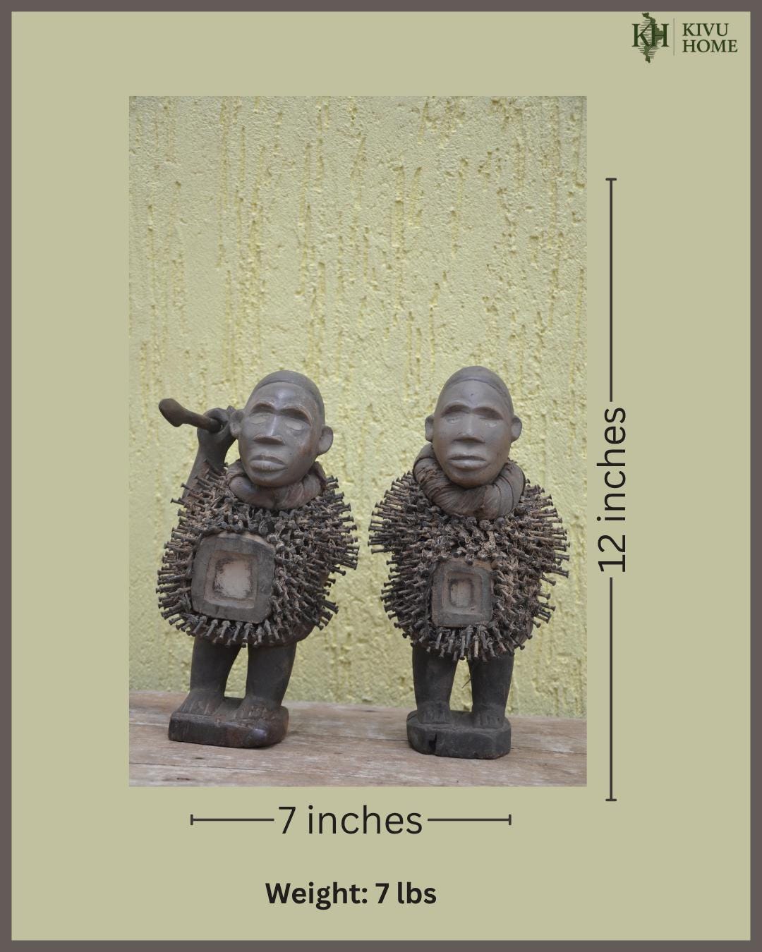 Pair of Kongo Fetish Figures – African Nkisi Nkondi Nail Statues – Hand-Carved Power Sculpture