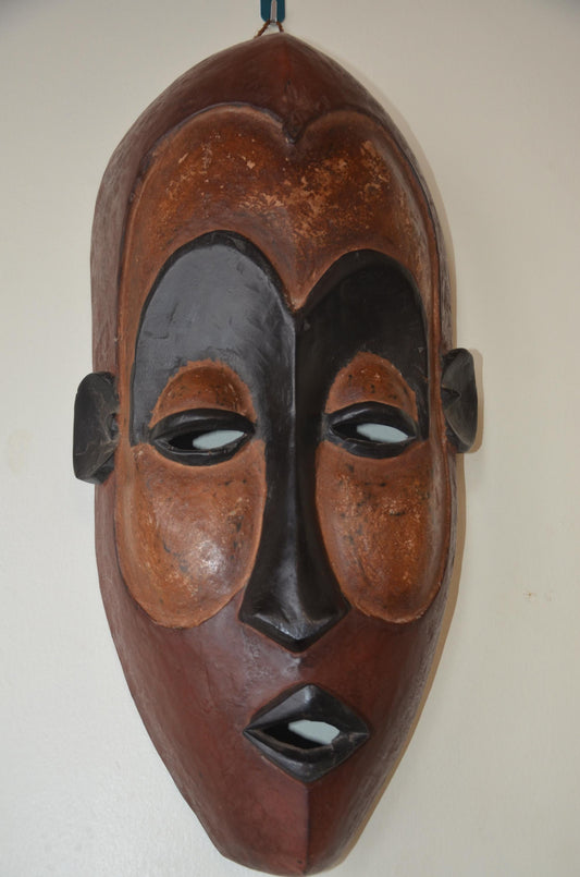 Handmade African Fang Mask – 24" Gabon Tribal Wall Art – Large Wood Ngil Mask