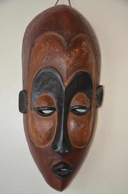 Handmade African Fang Mask – 24" Gabon Tribal Wall Art – Large Wood Ngil Mask