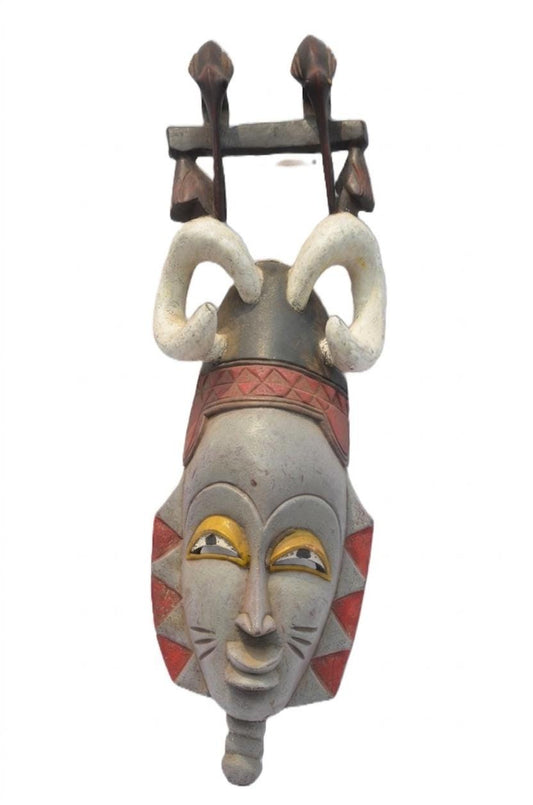 Authentic Luba Mask – Rare 33" Hand-Carved Wood Wall Decor – Congo Tribal Art