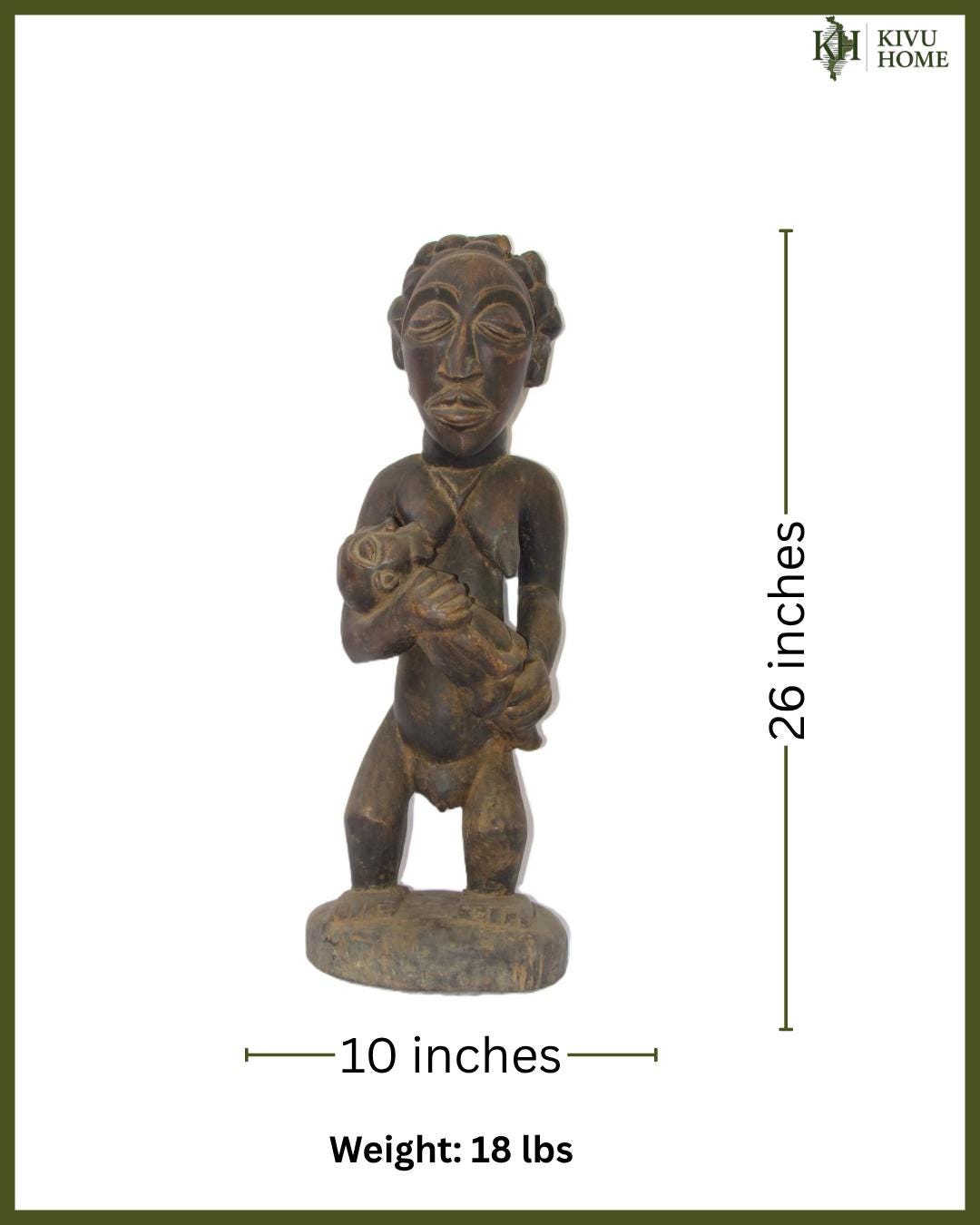 Luba Maternity Carving – Congo Wood Statue – Mother & Child African Art Decor