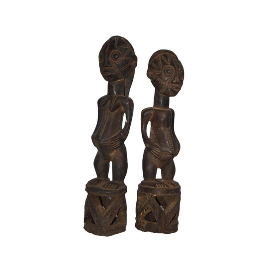 Authentic Buyu Couple Statue – African Ancestor Art – Hand-Carved Congo Wood
