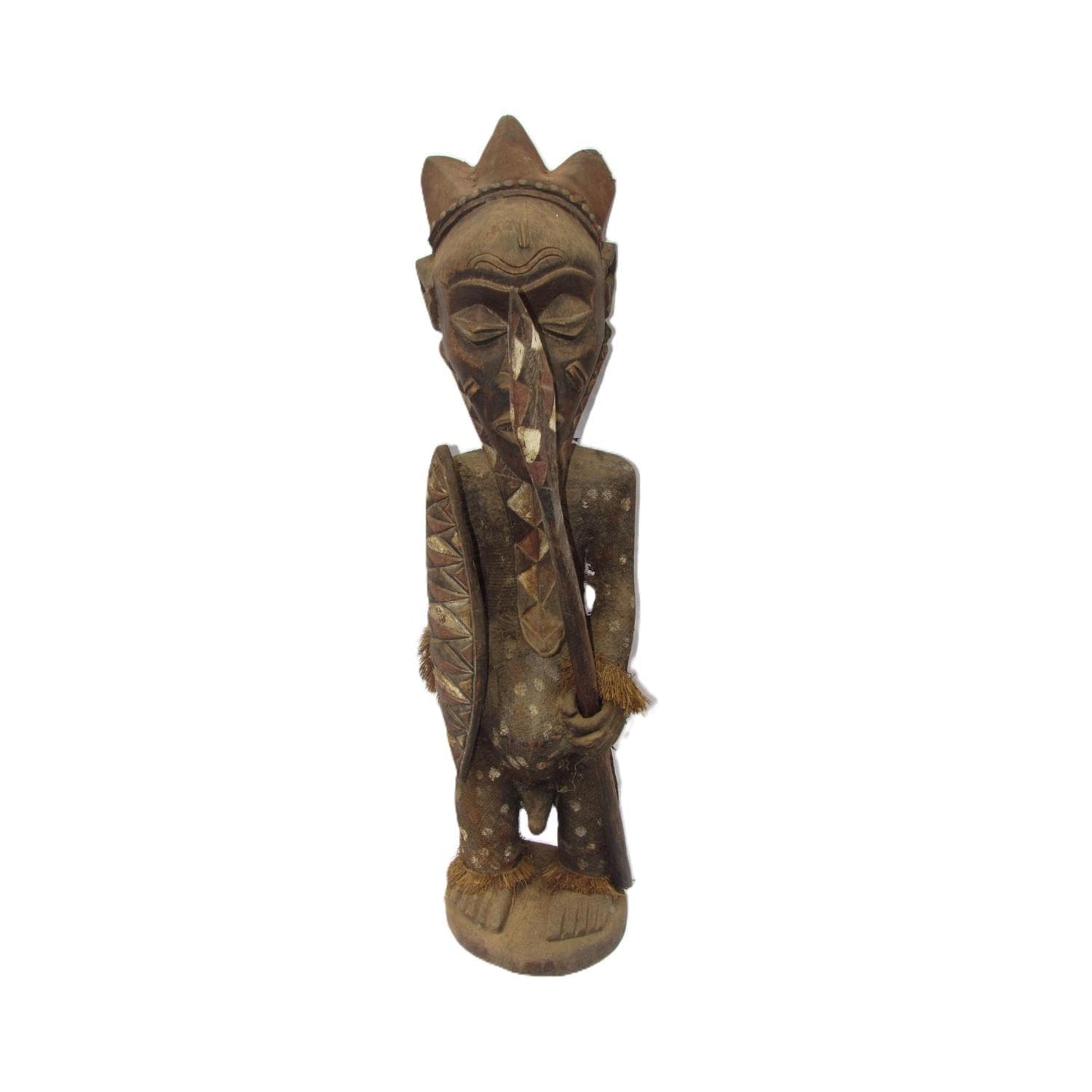 Antique Pende Warrior Chief Statue – Hand-Carved Wood Tribal Congo Sculpture Art