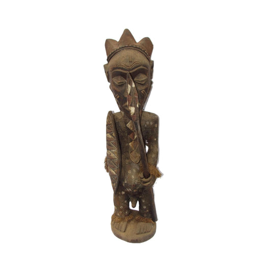 Antique Pende Warrior Chief Statue – Hand-Carved Wood Tribal Congo Sculpture Art