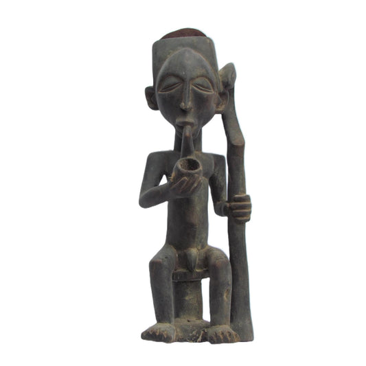 Vintage Lulua "Smoking Man" Mask – 23" Congo Wood Sculpture – African Tribal Art