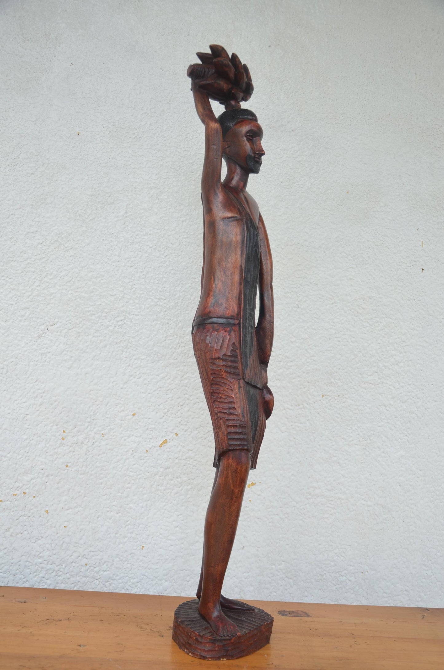 Hand Carved Basinga Worker – 34" African Wood Sculpture – Male Harvest Figure