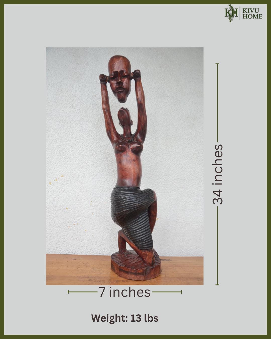 Handmade Nyiranzage Statue – 34" Rwanda Wood Sculpture – African Female Figure