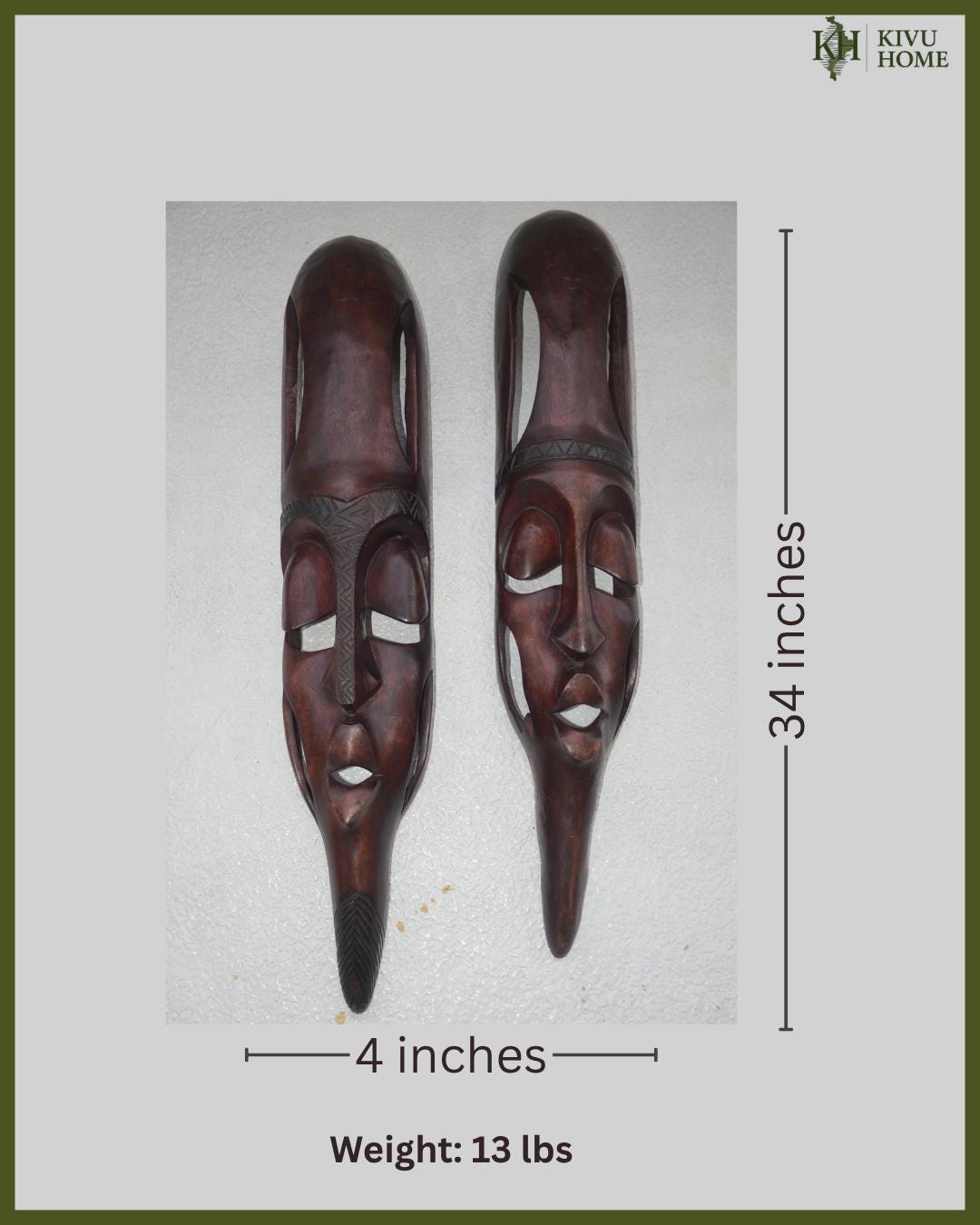 Large Babanda Masks (Pair) – 34" Congo Wood Wall Art – African Elongated Decor