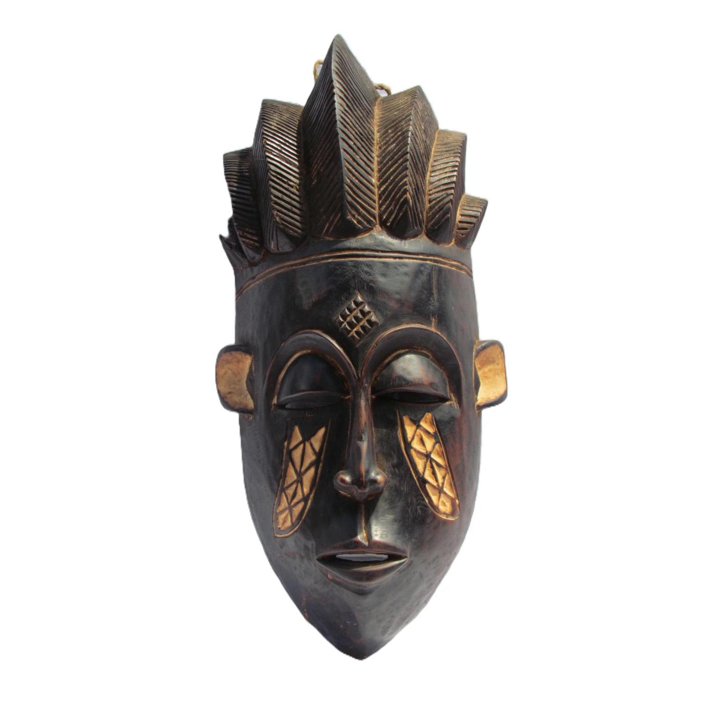 Large 34" Chokwe Tribal Mask – Hand-Carved Wood Wall Decor – Congo African Art