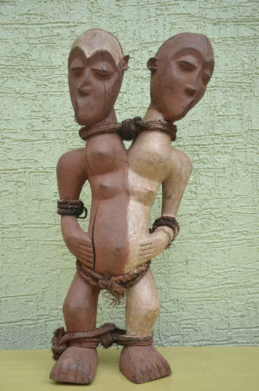 Pende Mbangu Janus Statue – 15" Dual Head Congo Figure – African Tribal Art