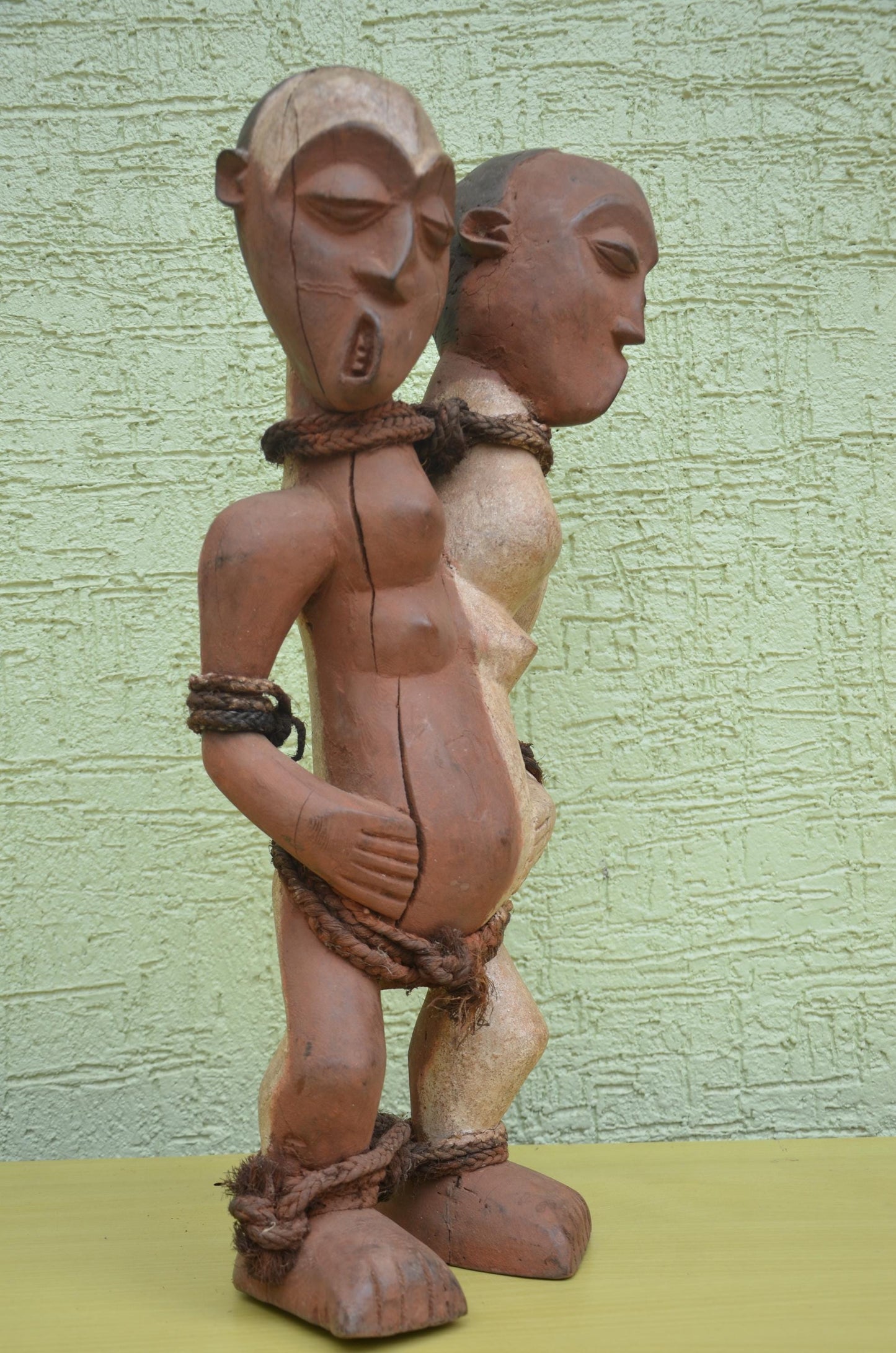 Pende Mbangu Janus Statue – 15" Dual Head Congo Figure – African Tribal Art