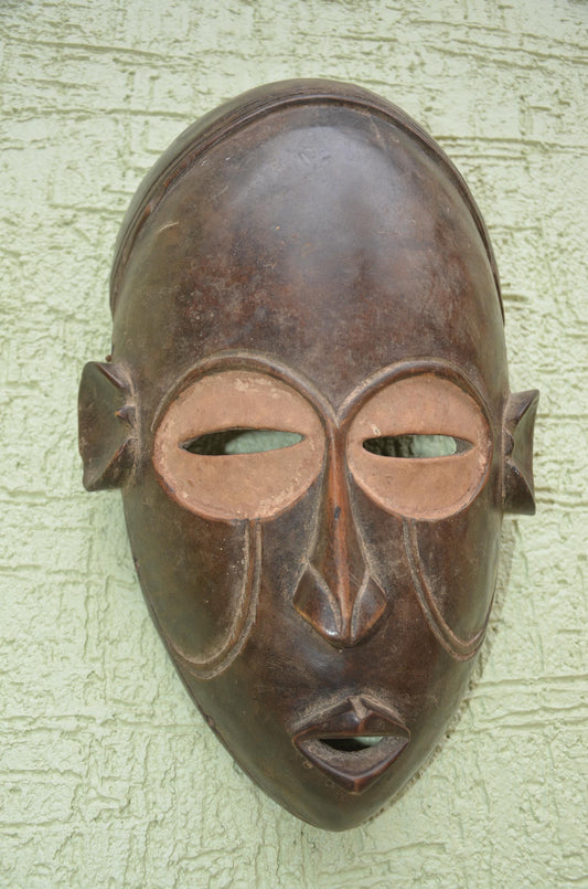 Vintage Chokwe Pwo Mask – 17" Congo Wood Wall Art – African Feminine Decor