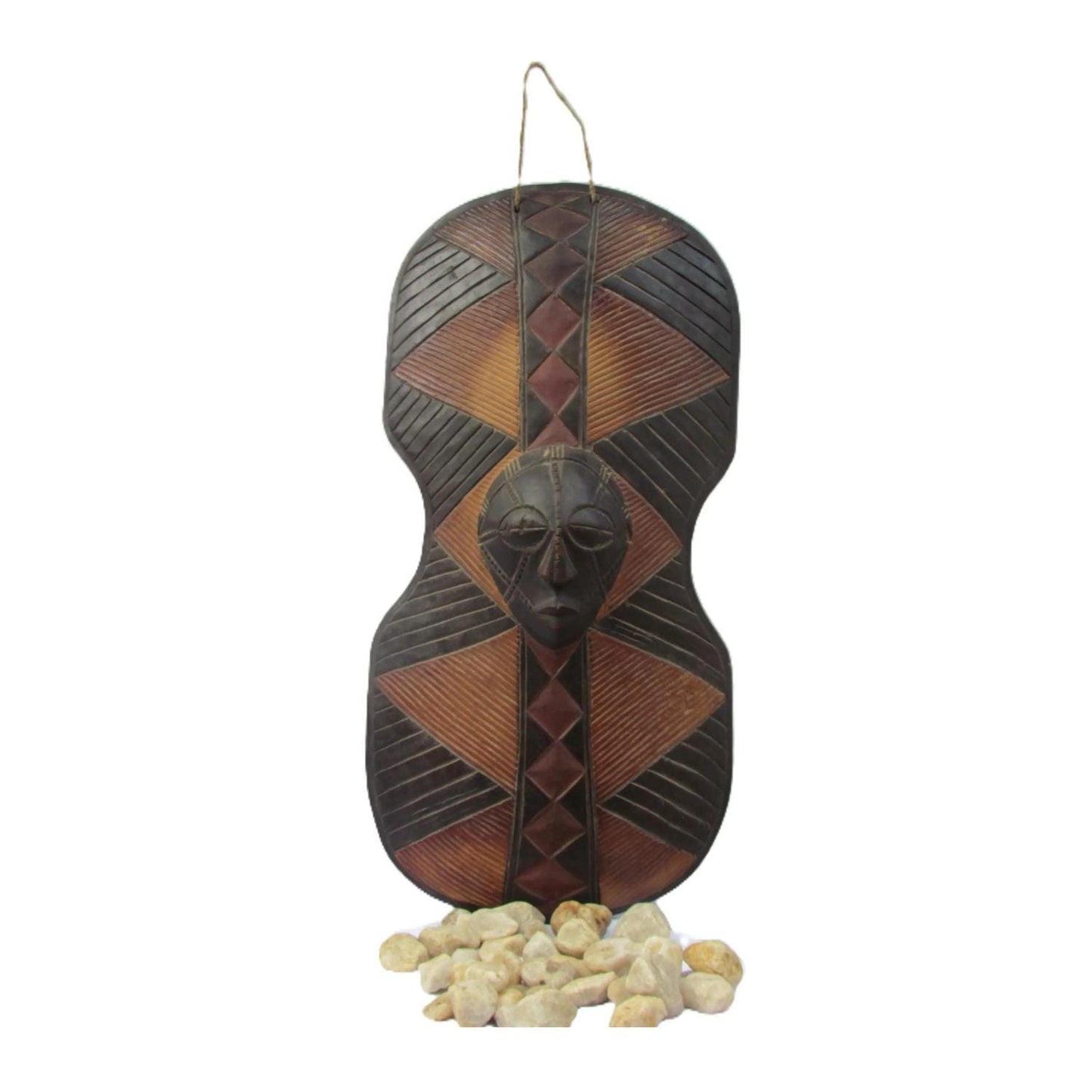 Large Luba Mask Shield – 35" Hand-Carved Wood Wall Art – Congo Tribal Decor Art