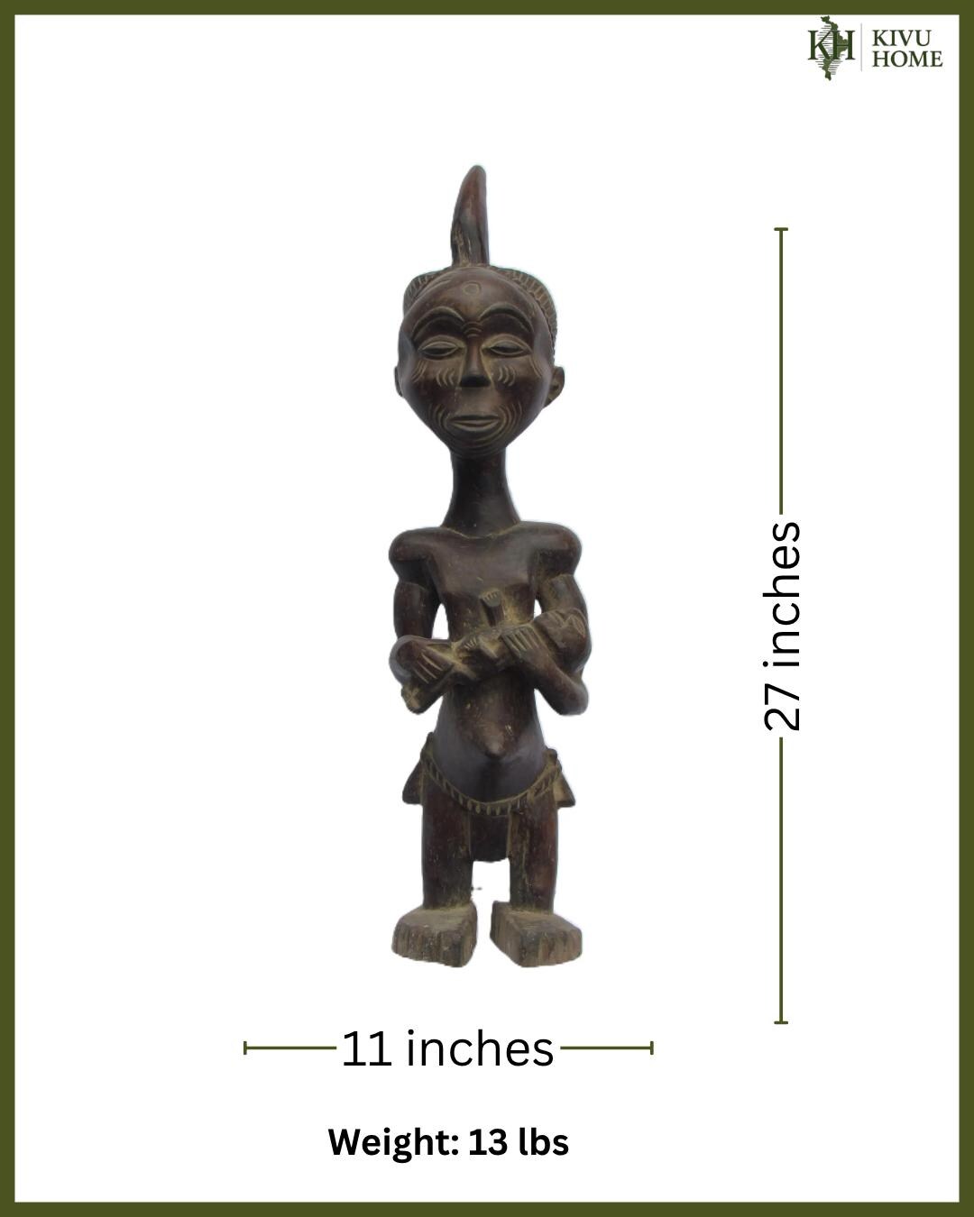 Rare Lulua Maternity Statue – 27" Hand-Carved Wood Sculpture – Congo Mother Art