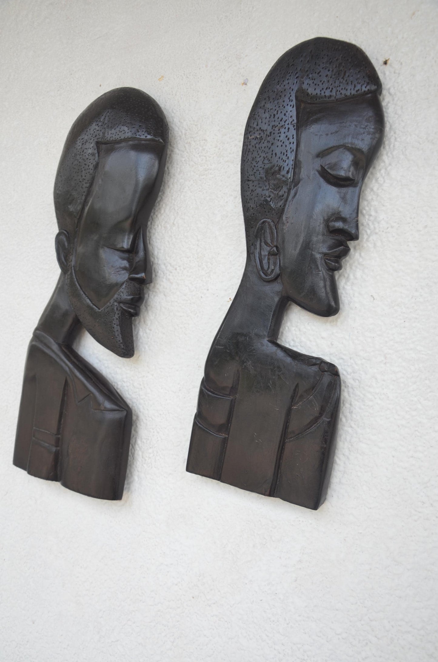 Bungura Head Side Profiles – 21" Rwanda Wood Wall Art – African Couple Set