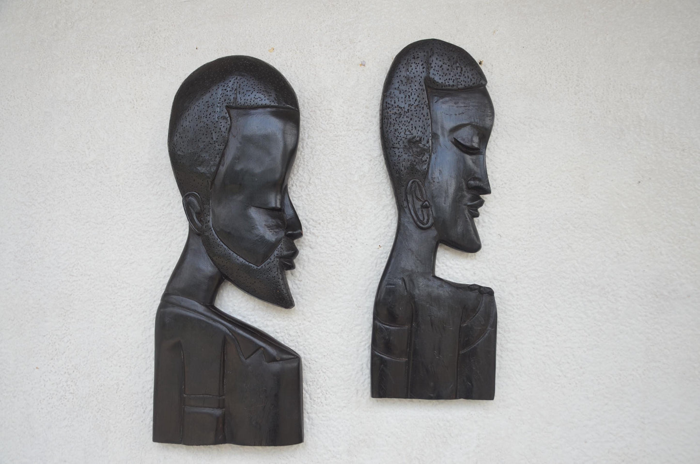 Bungura Head Side Profiles – 21" Rwanda Wood Wall Art – African Couple Set