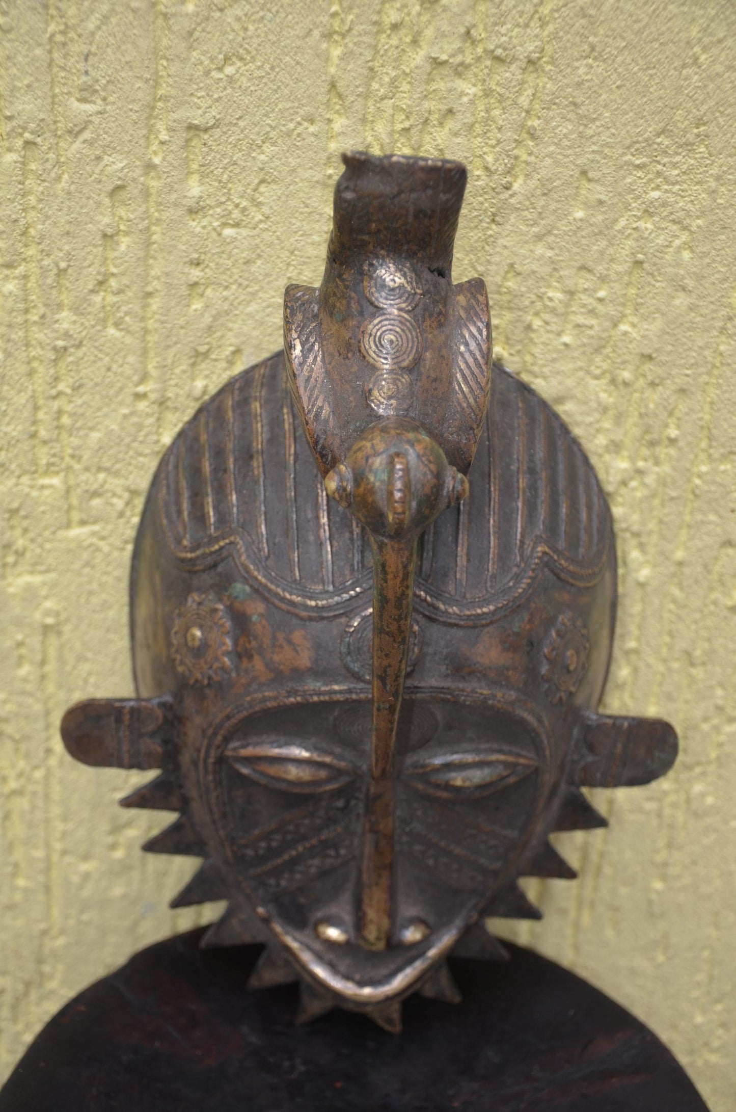 Cast Metal Senufo Kpelye Mask – 16" Ivory Coast Bronze Art – African Portrait Mask