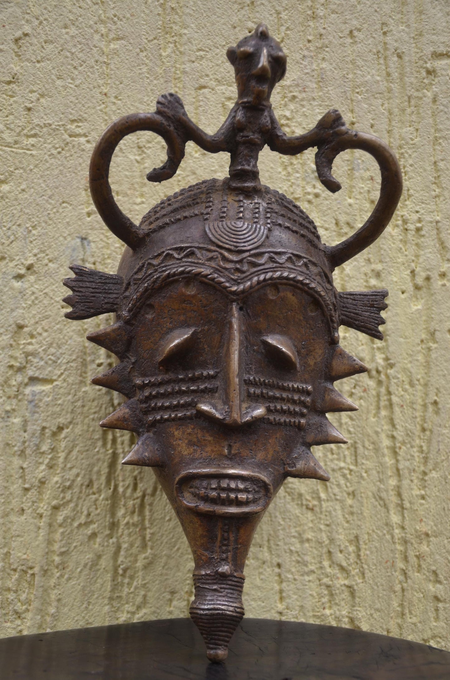 Baule Goli Bronze Mask – 15" Ivory Coast Metal Art – African Buffalo Spirit