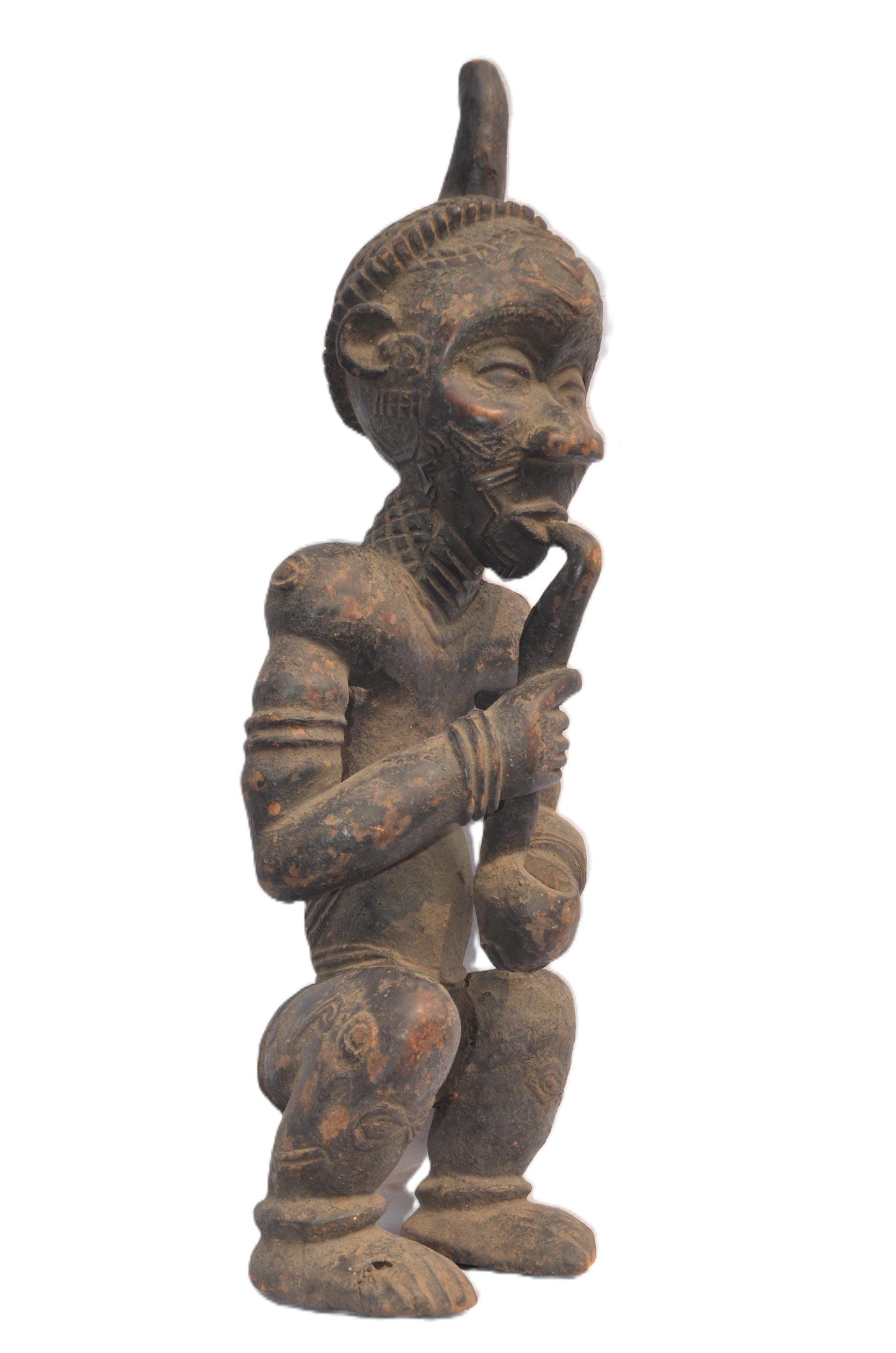 Vintage Lulua Statue – Male Benelulua Drinking Pombe – Congo Wood Carving Art