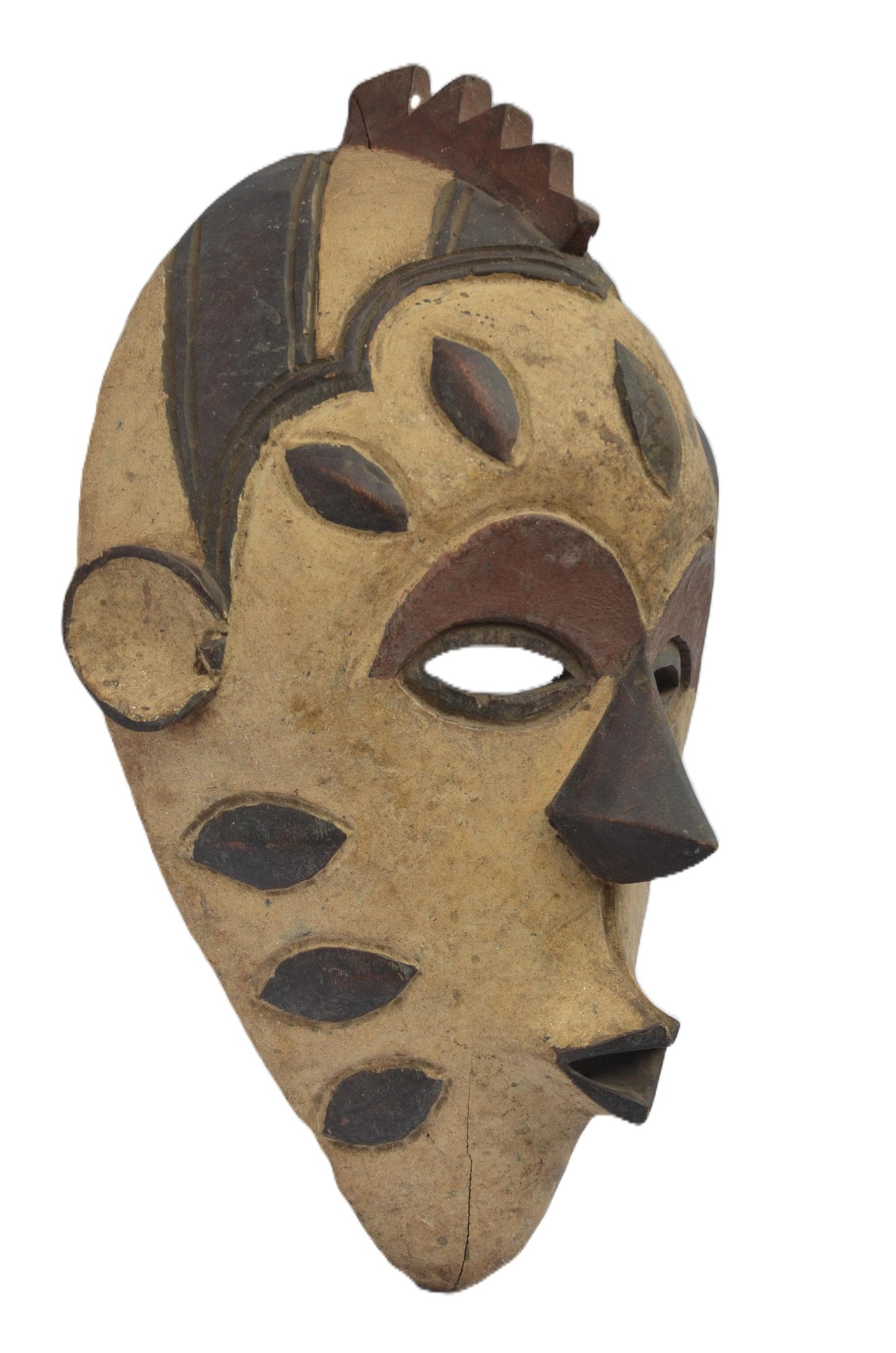Bakuba Mask – 20" Hand-Carved Wood Wall Art – Congo Kuba Kingdom Tribal Decor