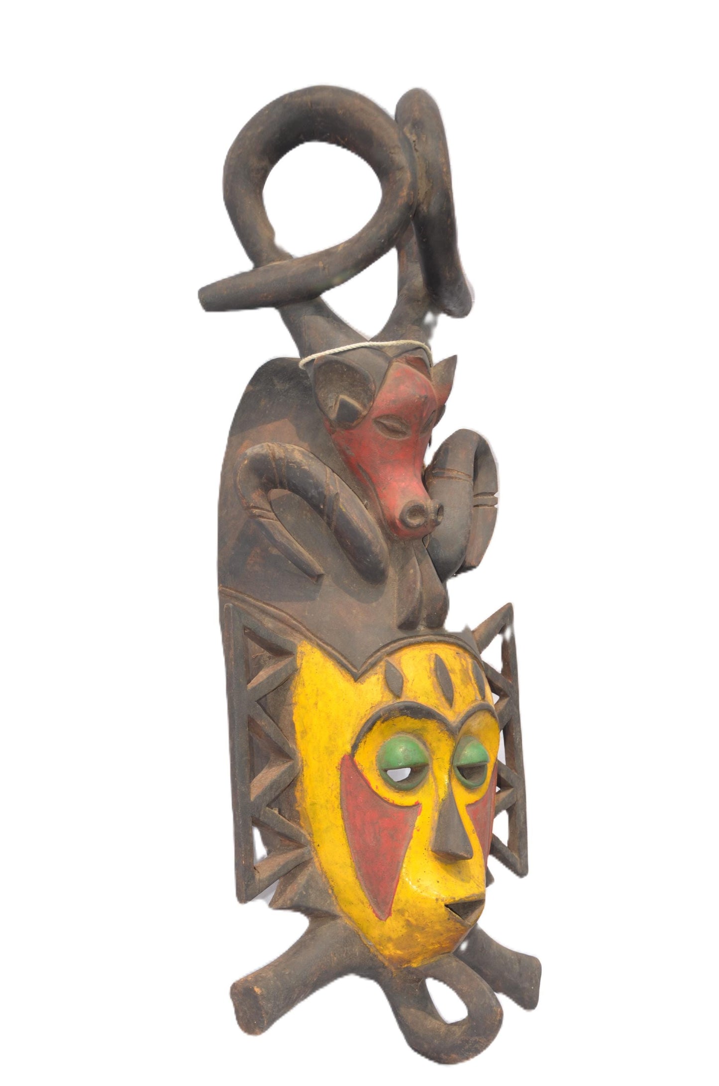 Large Luba Antelope Mask – 26" Polychrome Wood Wall Art – Congo Tribal Sculpture