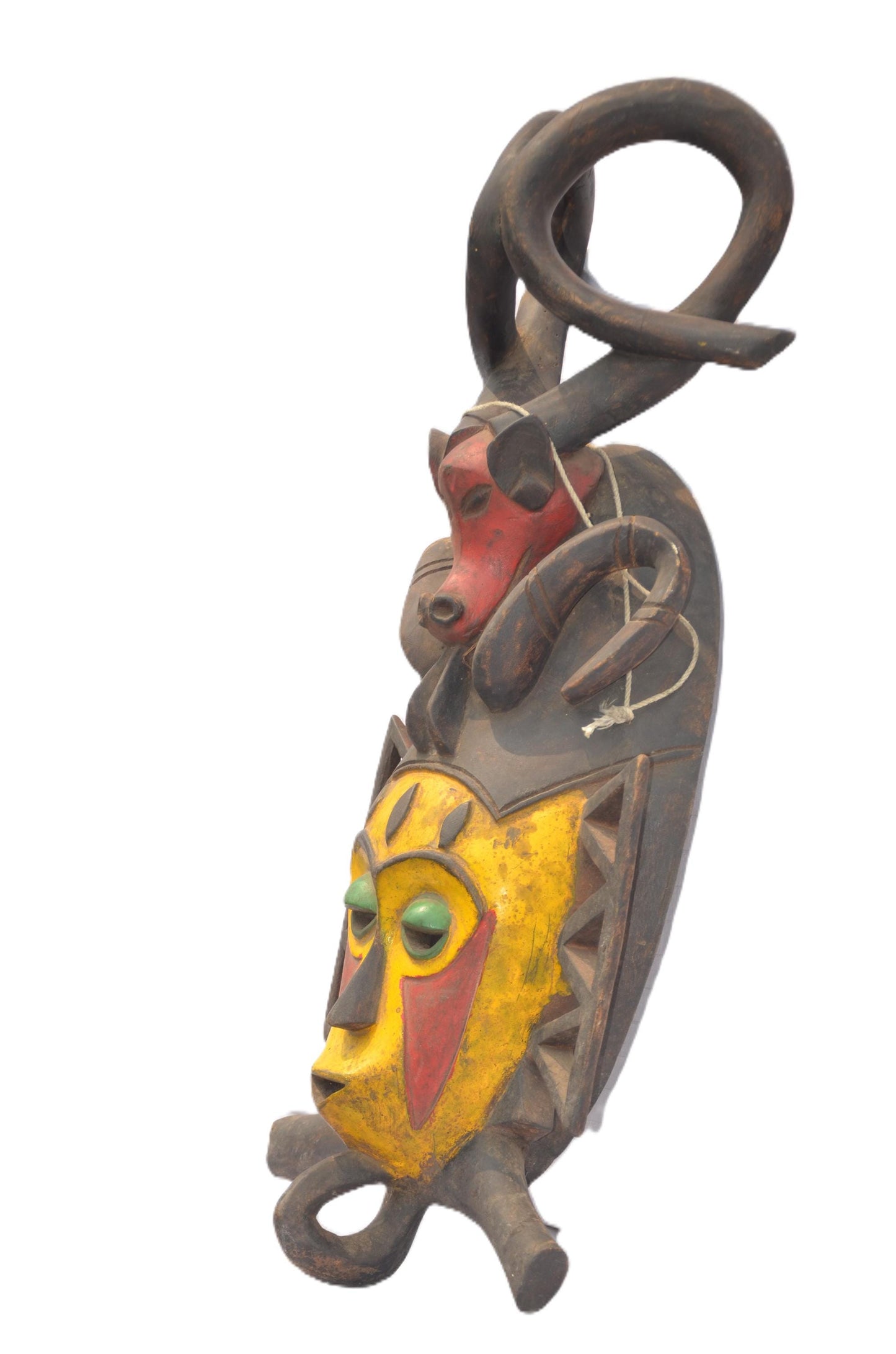 Large Luba Antelope Mask – 26" Polychrome Wood Wall Art – Congo Tribal Sculpture