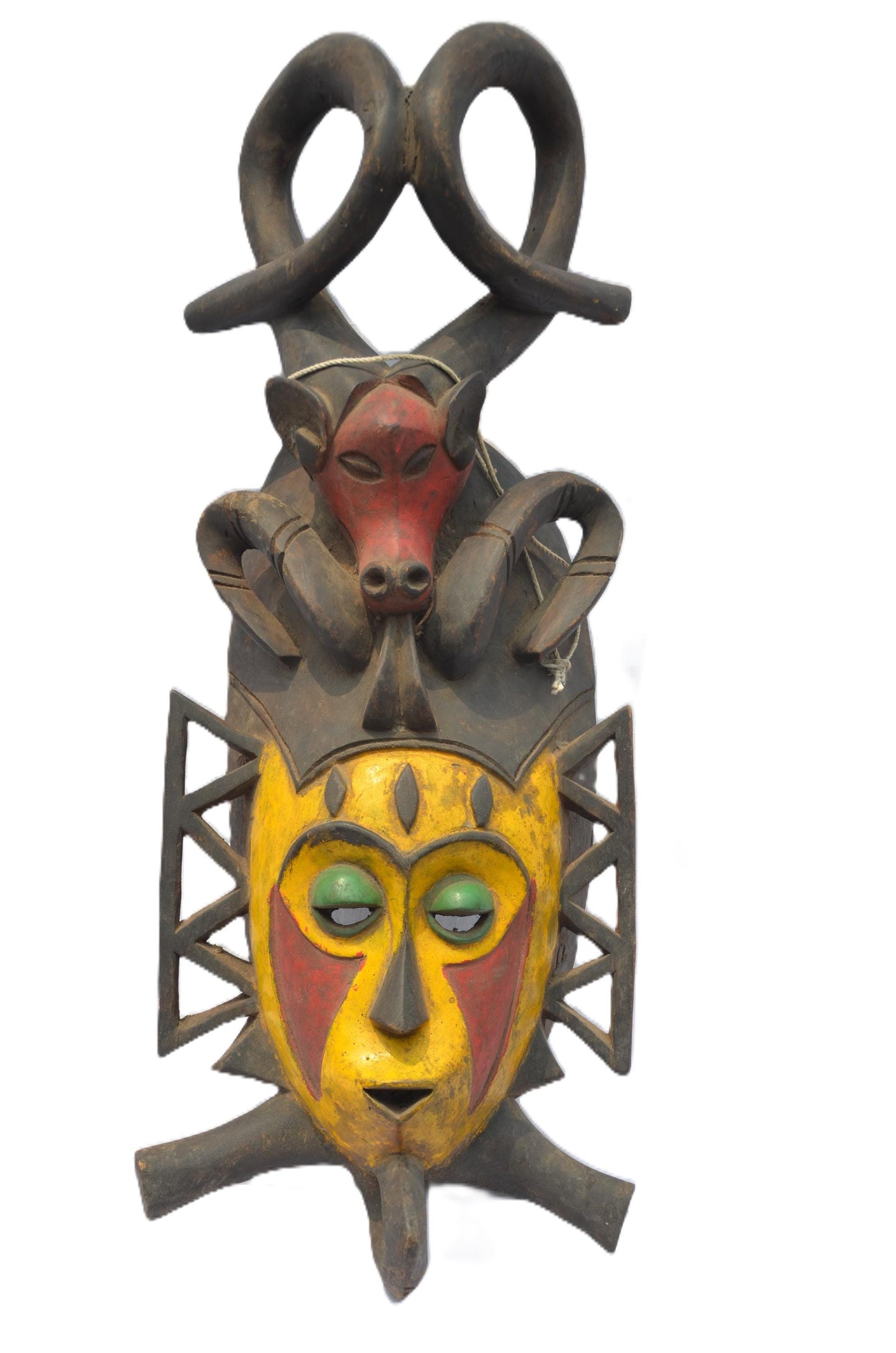 Large Luba Antelope Mask – 26" Polychrome Wood Wall Art – Congo Tribal Sculpture