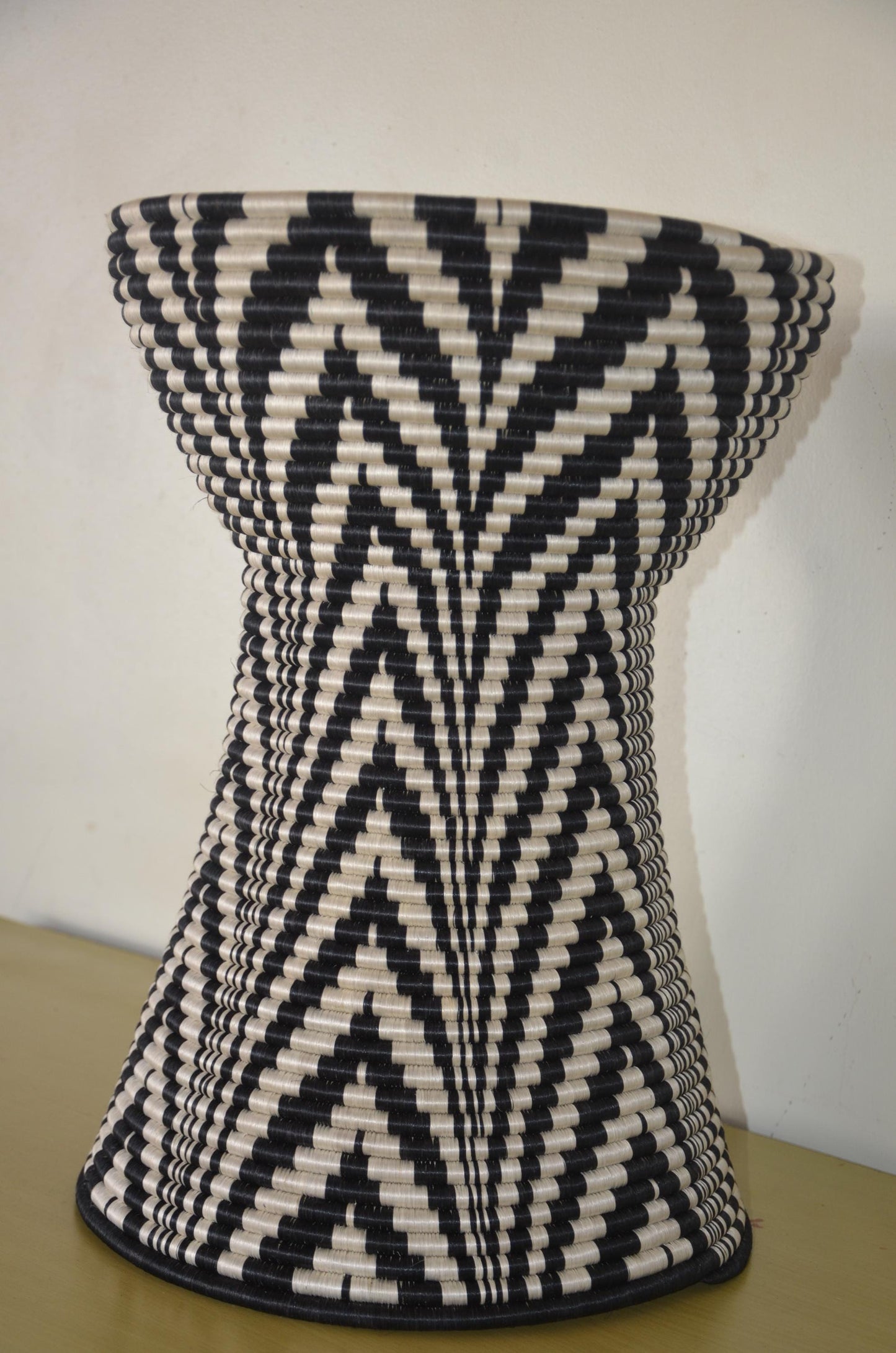 Rwandan Woven Pedestal – 19" Starburst Inyegamo Stand – African Geometric Art