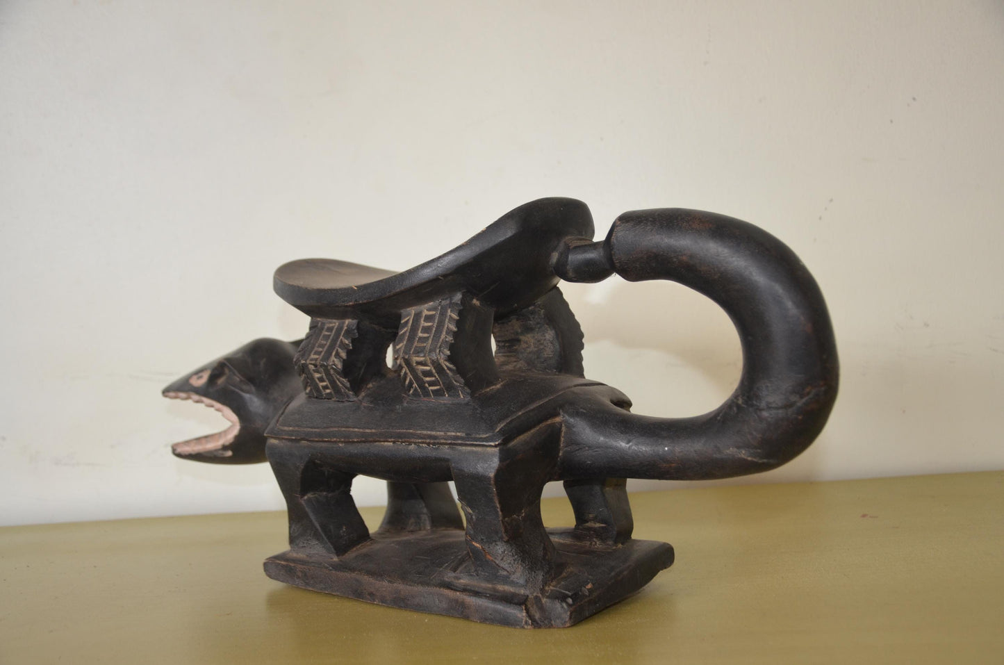 African Crocodile Lobi Power Stool – 22" Hand-Carved Wood – Ritual Animal Statue
