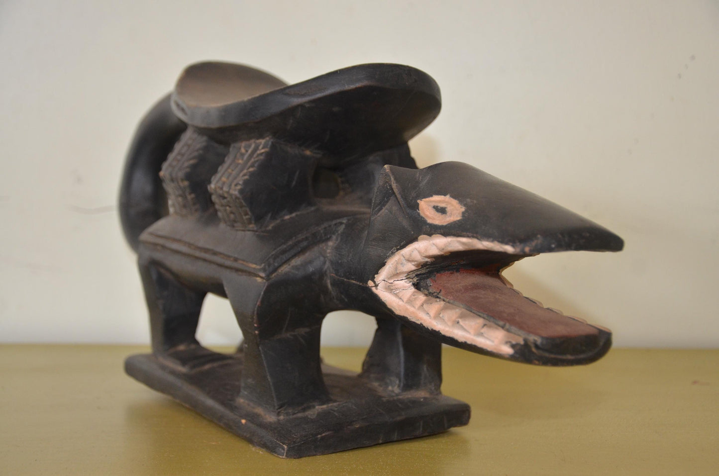 African Crocodile Lobi Power Stool – 22" Hand-Carved Wood – Ritual Animal Statue
