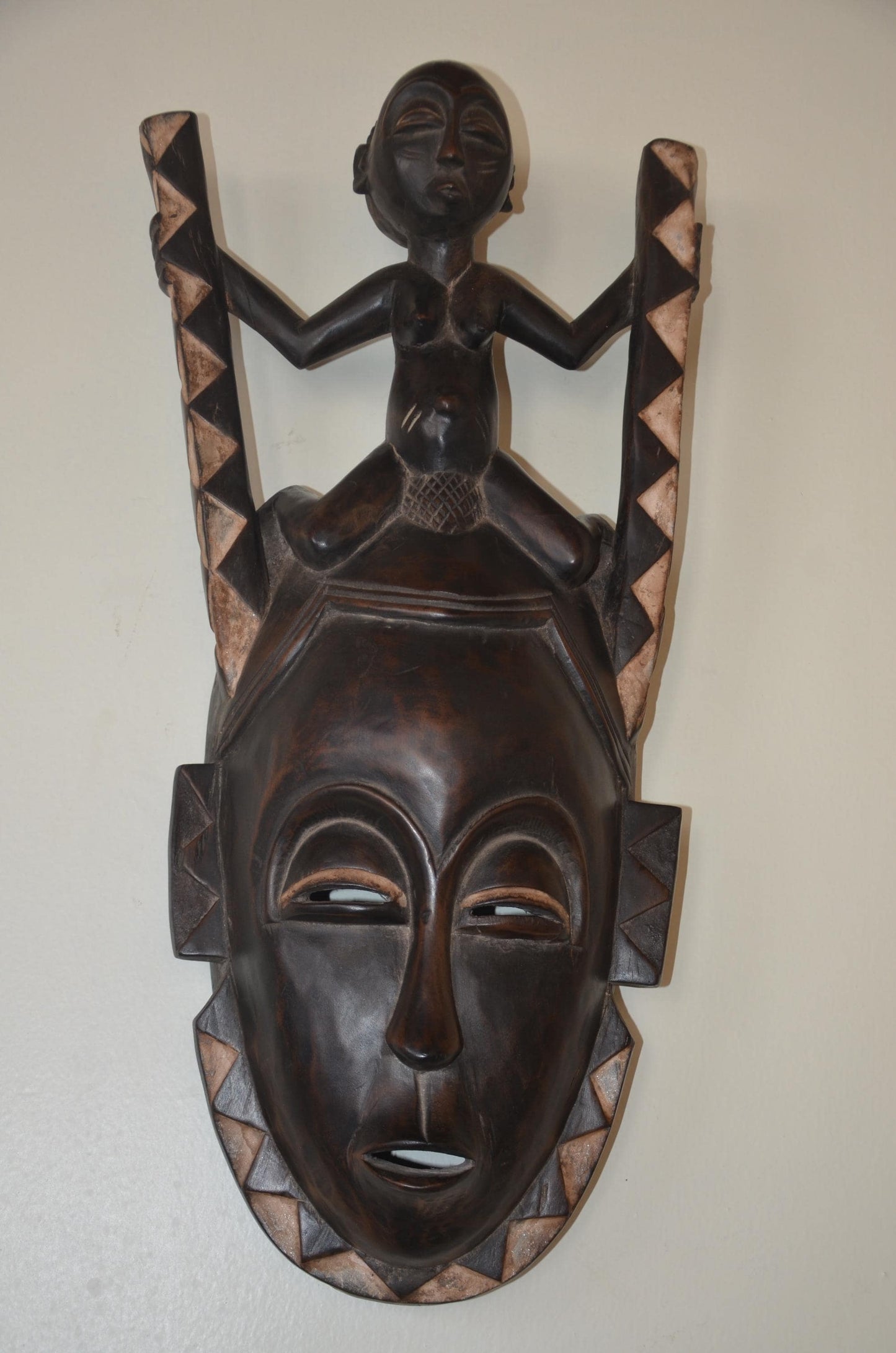 Guro Mblo Mask – 22" Ivory Coast Wood Wall Art – African Ancestor Figure Decor