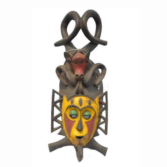 Large Luba Antelope Mask – 26" Polychrome Wood Wall Art – Congo Tribal Sculpture