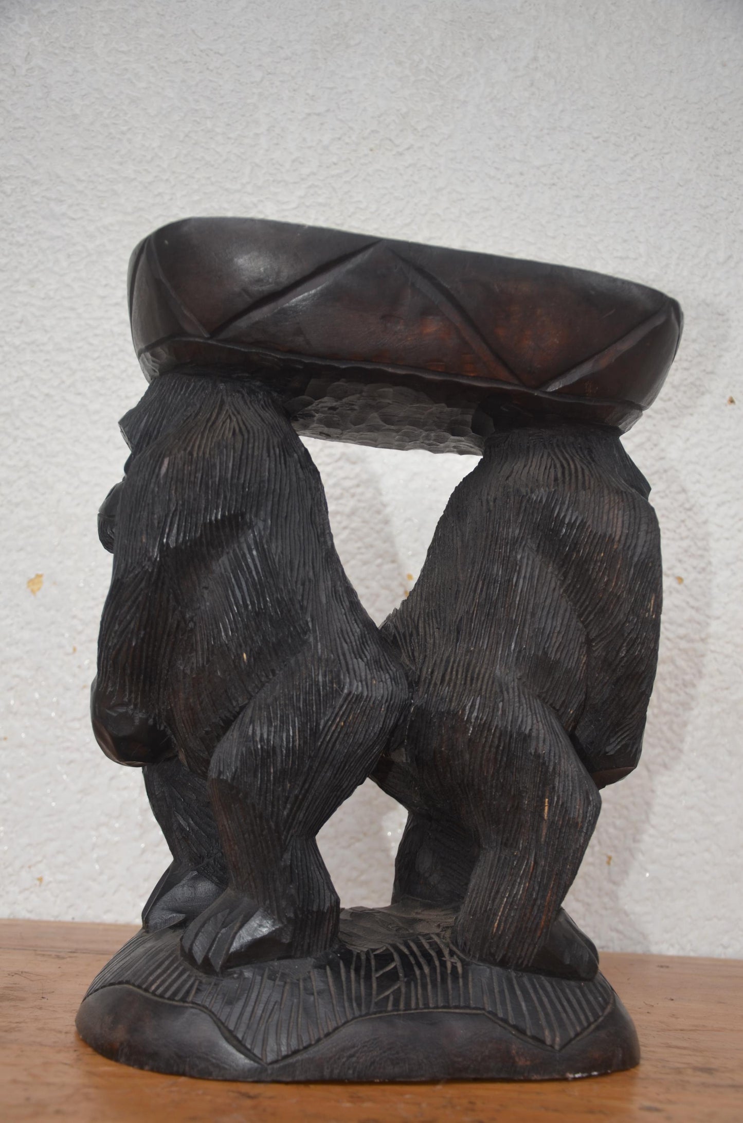 Hand-Carved Gorilla Stool – 15" Rwandan Wood Art – African Wildlife Decor