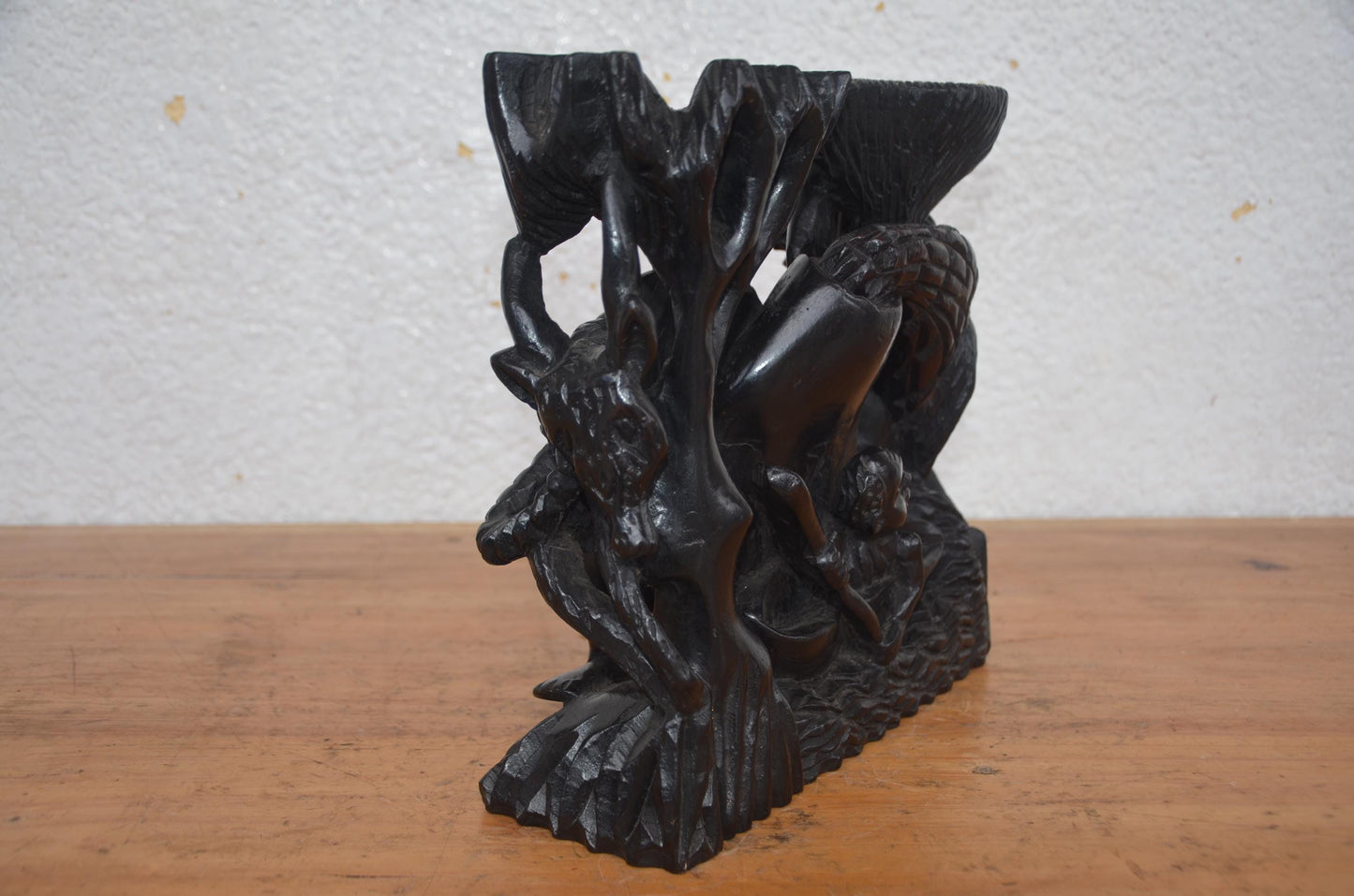Nyiragongo Volcano Village – 10" Hand-Carved Wood – African Narrative Art