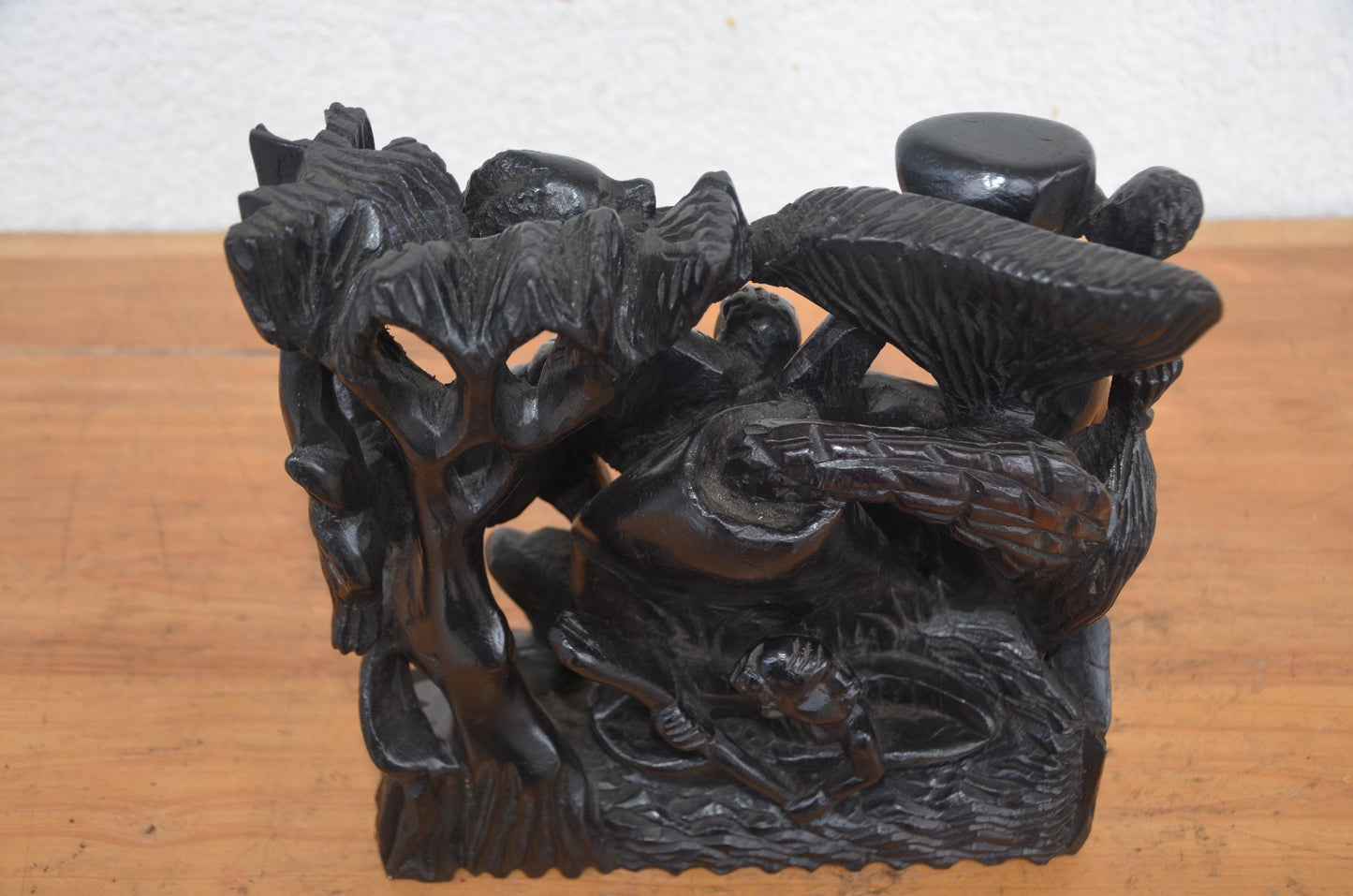 Nyiragongo Volcano Village – 10" Hand-Carved Wood – African Narrative Art