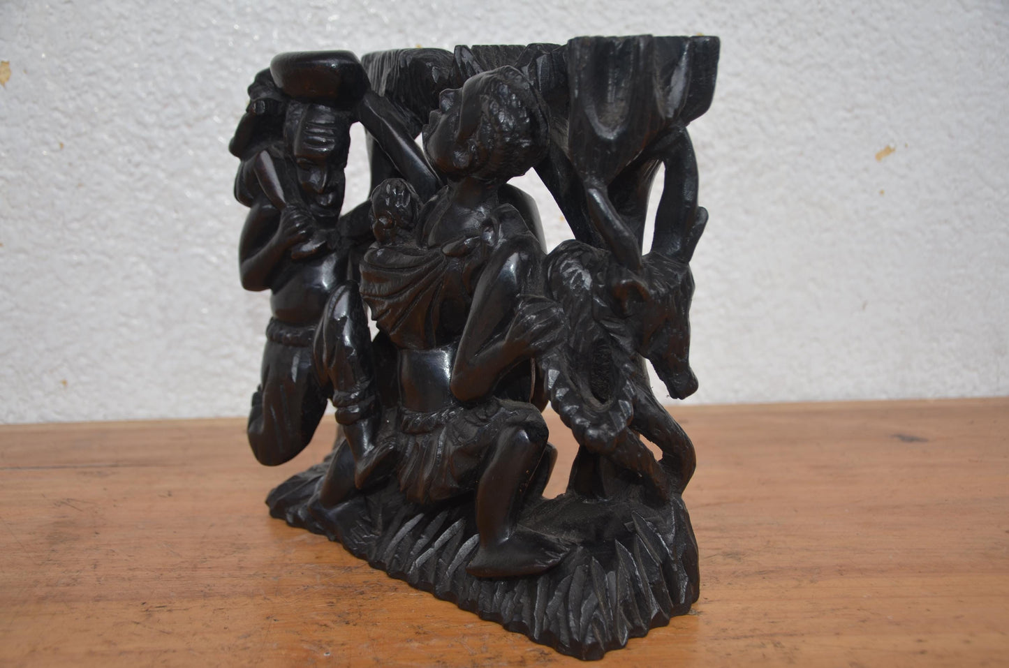 Nyiragongo Volcano Village – 10" Hand-Carved Wood – African Narrative Art