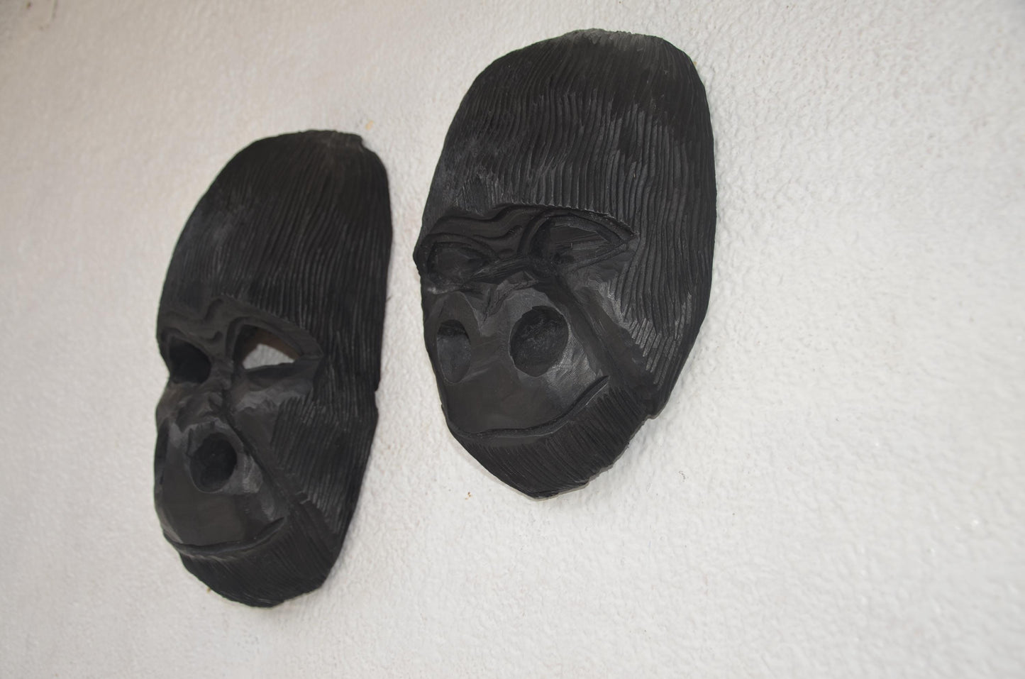 Rwandan Gorilla Couple – 16" Hand-Carved Wood Masks – African Wildlife Art